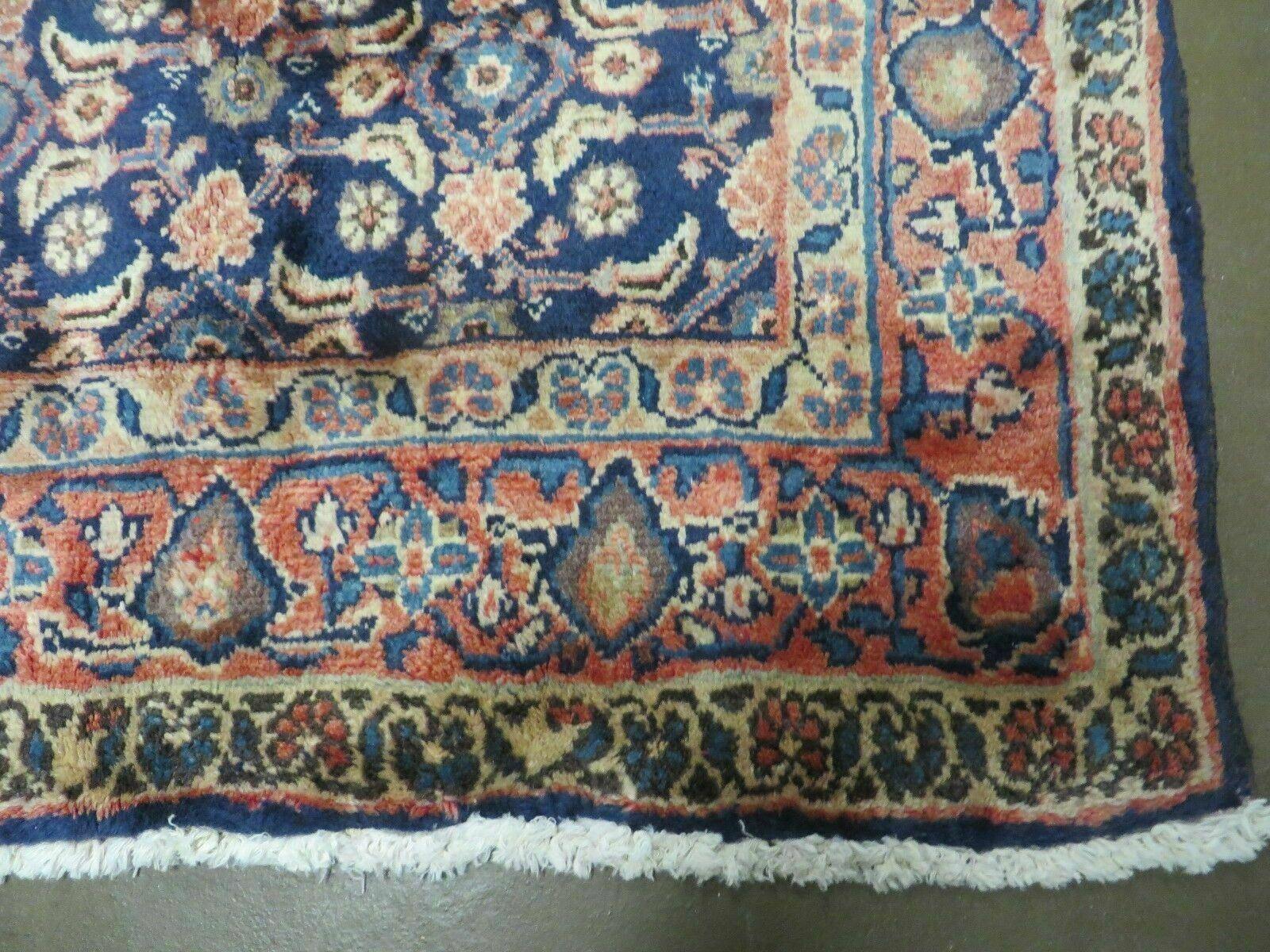 3'7" X 10' Antique Handmade India Floral Oriental Wool Runner Rug Organic Blue - Image 9