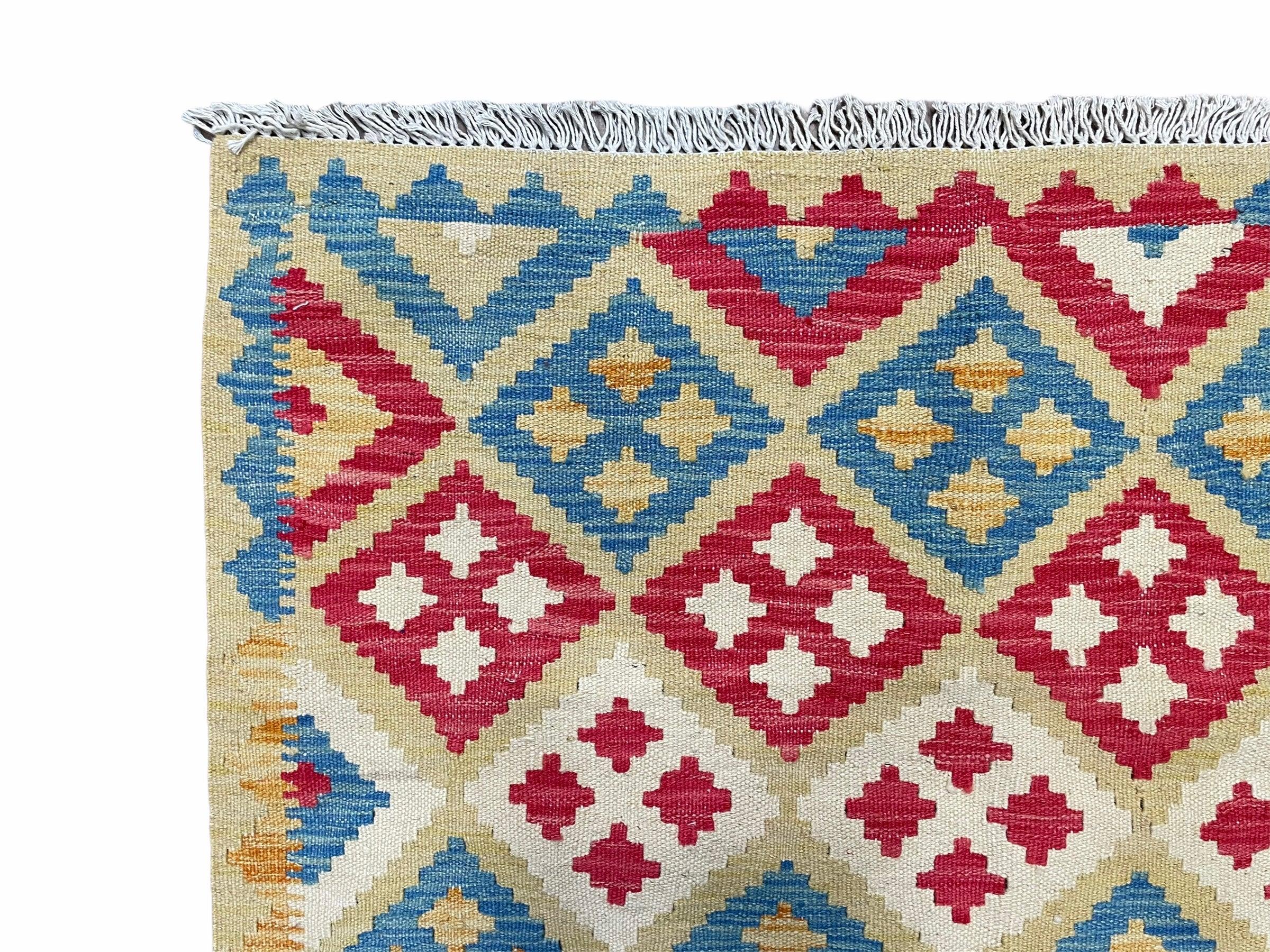 3x5 Kilim Rug Multicolor Tribal Kilim Rug 3 x 5 Tan Light Blue Red Beige New Turkish Anatolian Wool Kilim Flatweave Rug - Image 7