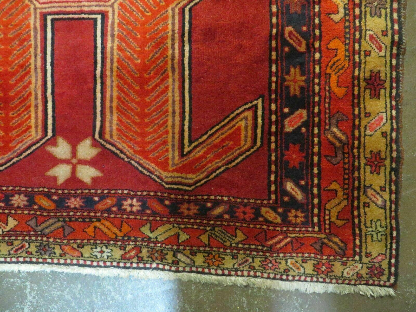 4' 10" X 11' Antique Handmade Turkish Kazak Wool Rug SHIELD Hand Knotted Red - Image 8