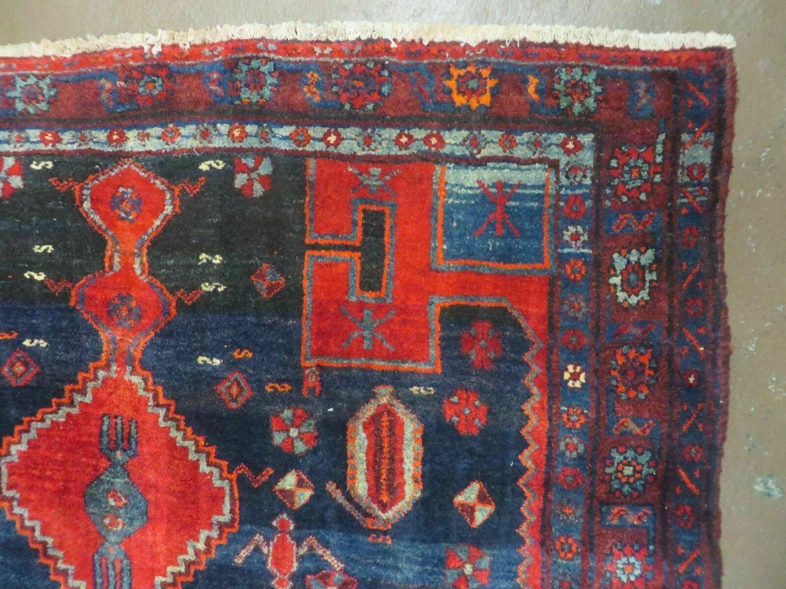 4' 6" X 8' 2" Antique Handmade India Tribal Geometric Wool Rug Red Blue # 129 - Image 7