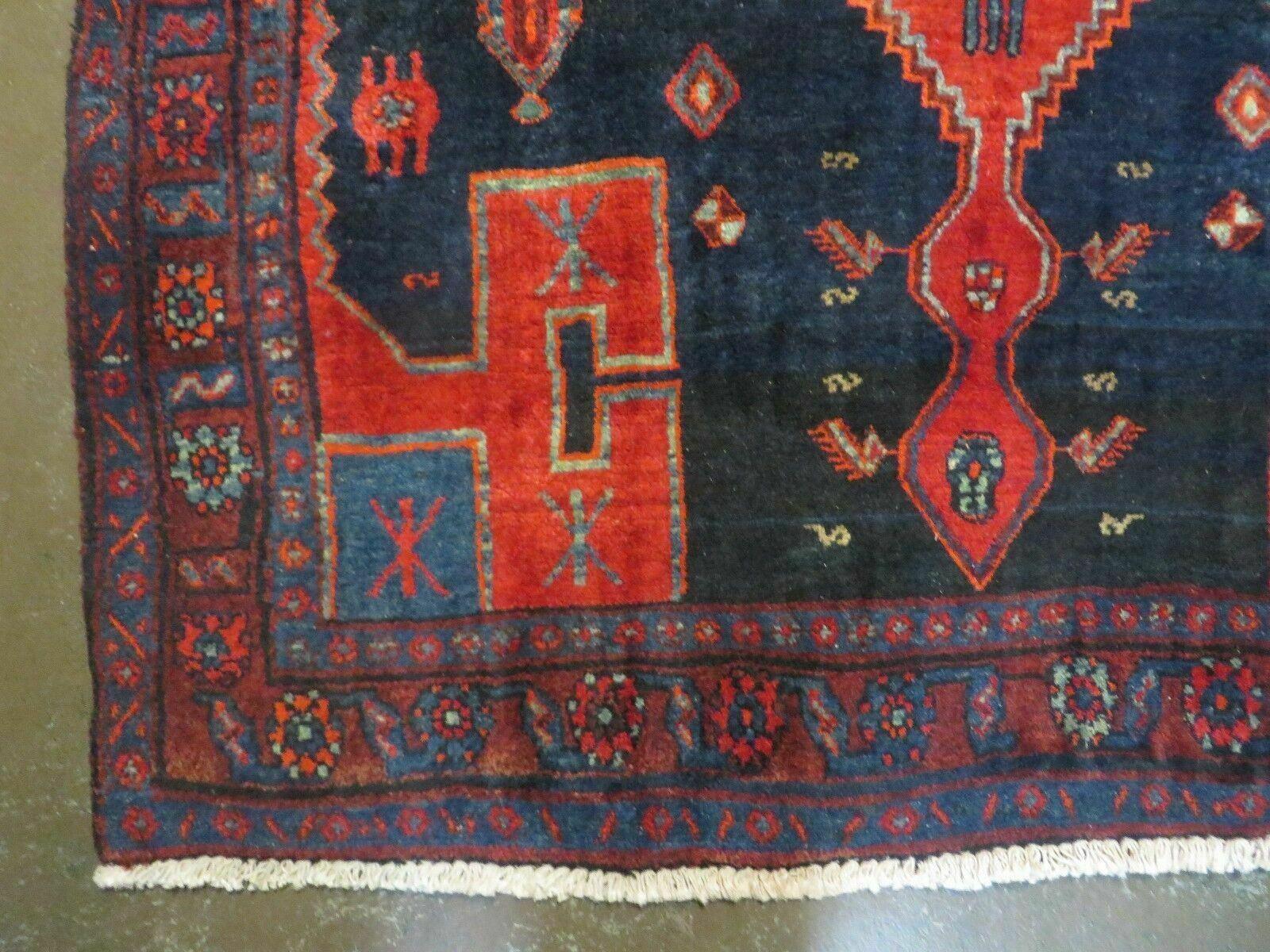 4' 6" X 8' 2" Antique Handmade India Tribal Geometric Wool Rug Red Blue # 129 - Image 8