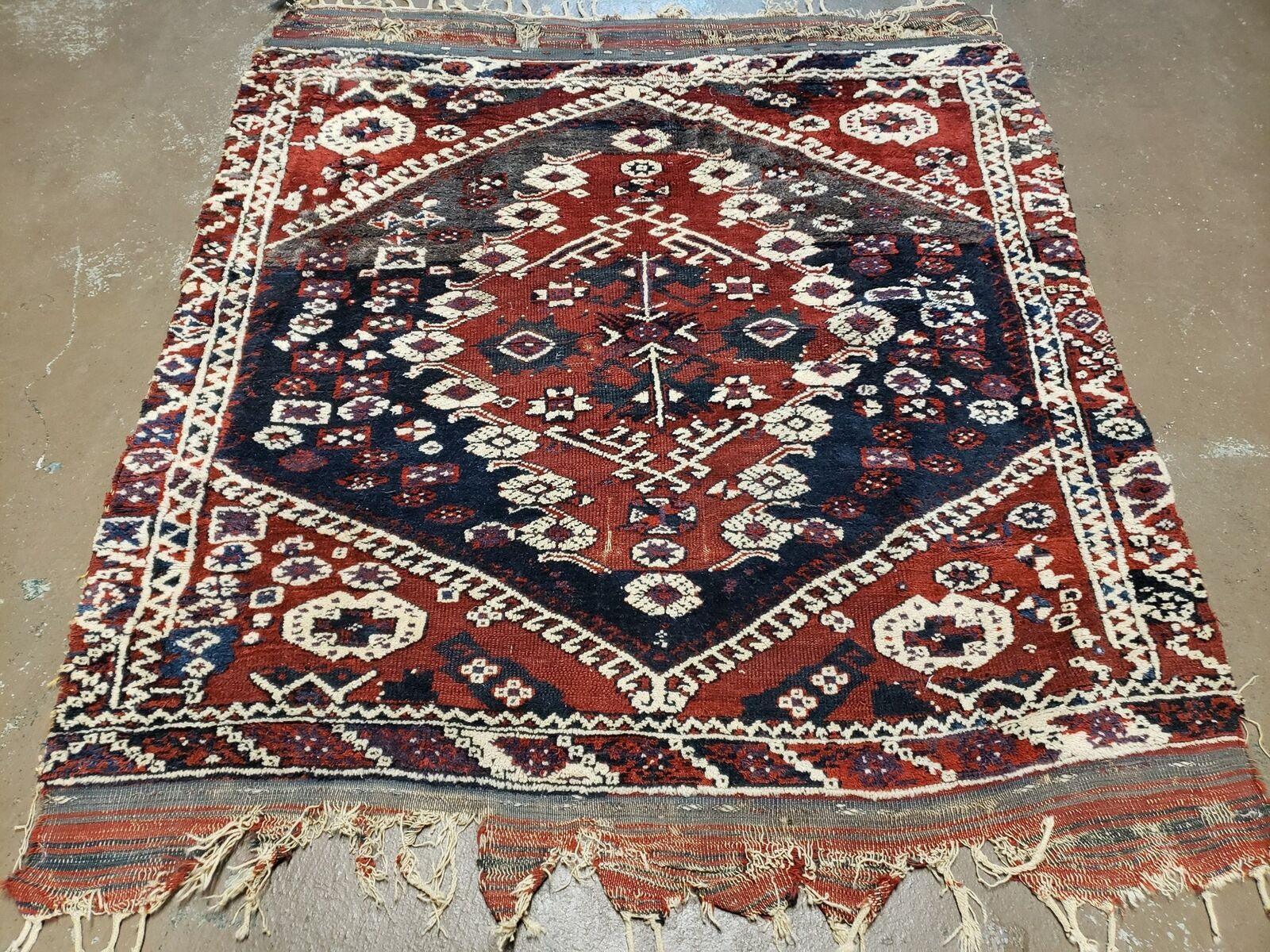 4' X 4' 4" Antique Handmade Turkish Oriental Bergema Wool Veg Dyes Tribal Collectible Rug - Image 2