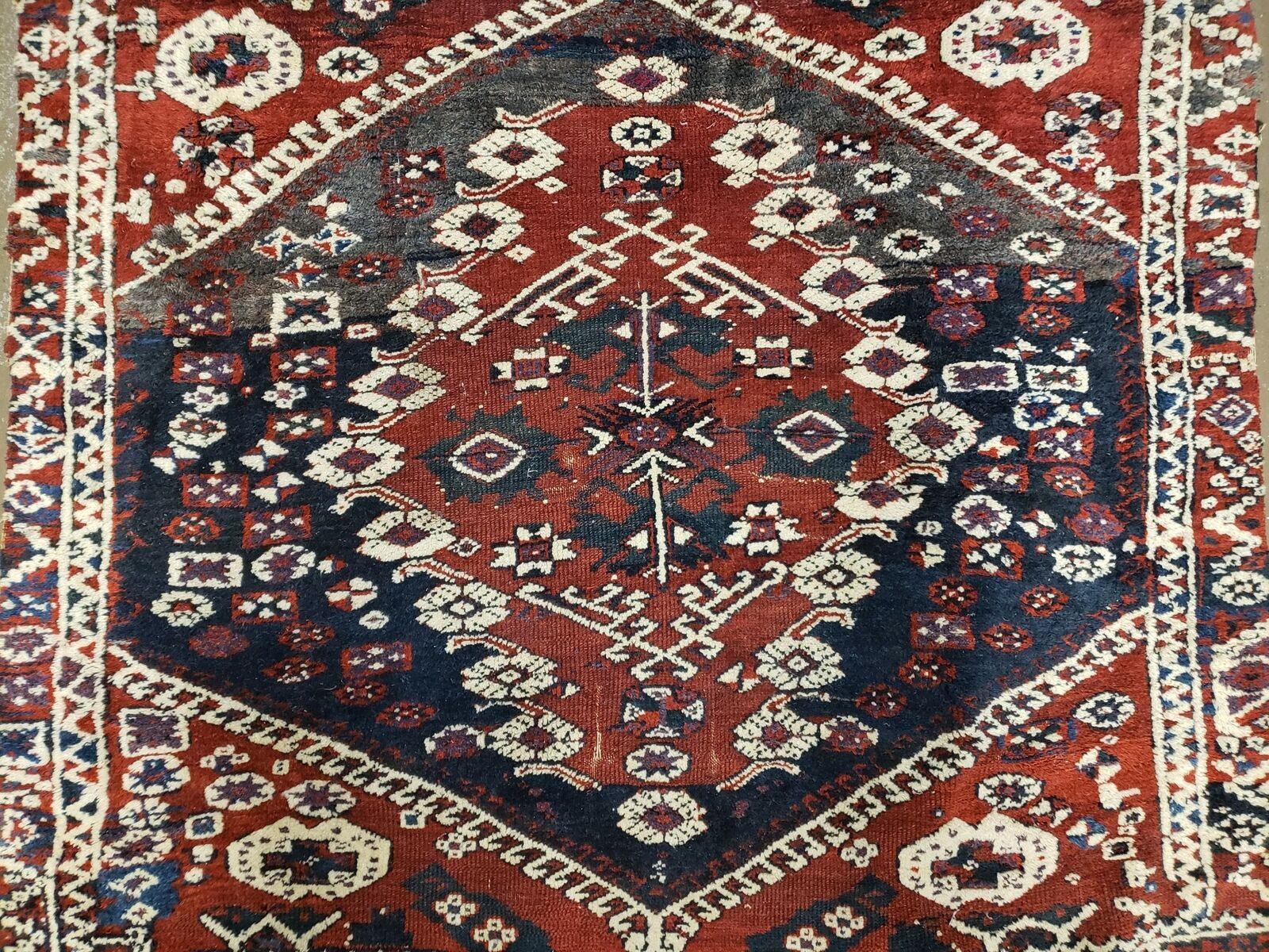 4' X 4' 4" Antique Handmade Turkish Oriental Bergema Wool Veg Dyes Tribal Collectible Rug - Image 4