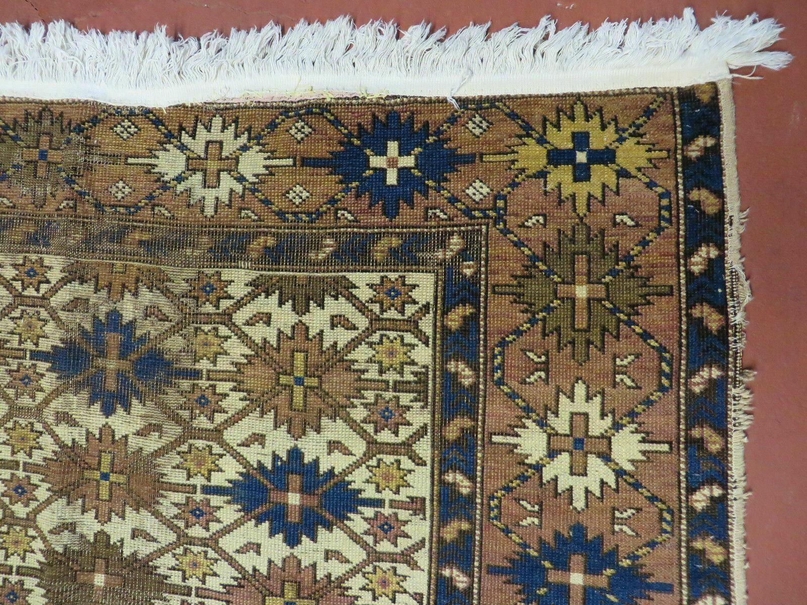 4' X 5' Antique Handmade Caucasian Kazak Shirvan Wool Rug Snow Flakes - Image 7