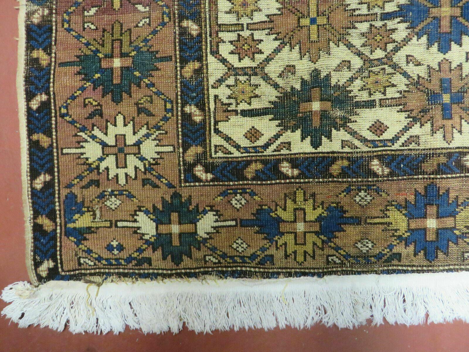 4' X 5' Antique Handmade Caucasian Kazak Shirvan Wool Rug Snow Flakes - Image 8