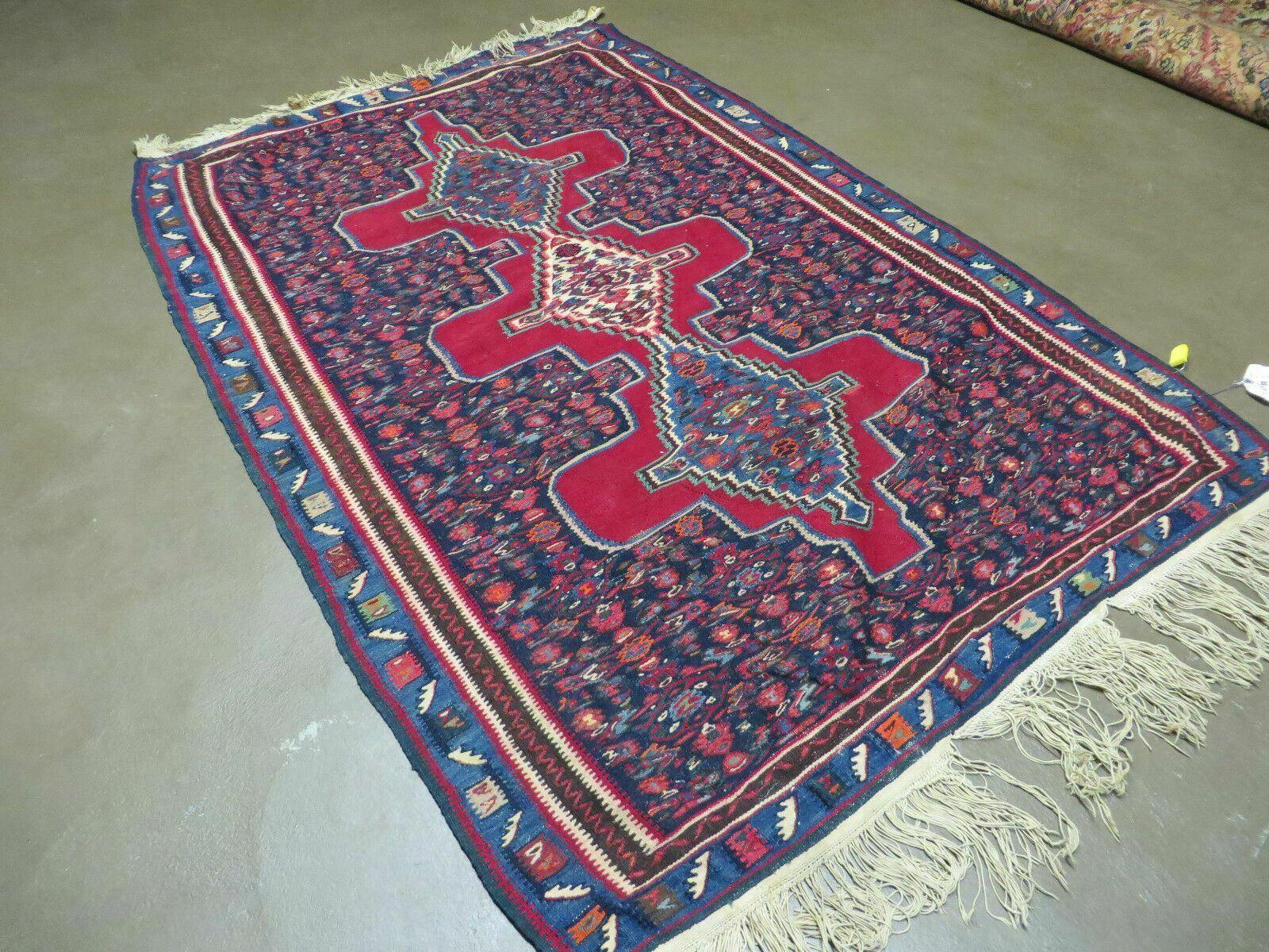 4' X 5' Antique Handmade Turkish Wool Kilim Flat weave Rug Blanket Tribal - Image 2