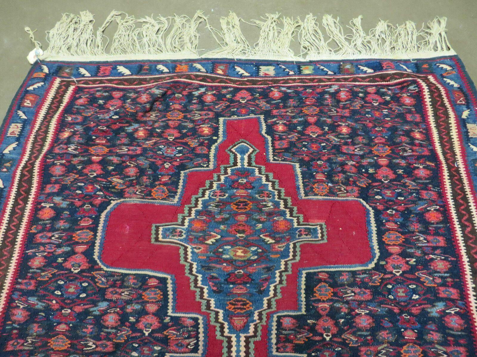 4' X 5' Antique Handmade Turkish Wool Kilim Flat weave Rug Blanket Tribal - Image 3