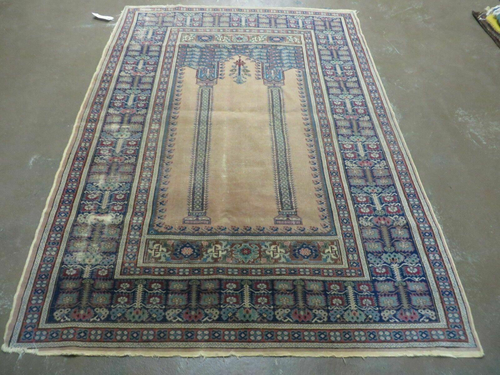 4' X 6' Antique Handmade Turkish Mehrab Prayer Wool Rug Lantern Beautiful - Image 11