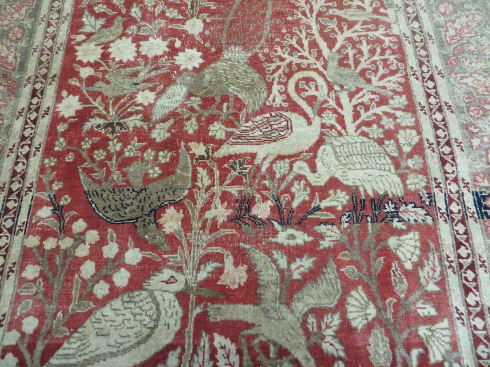 4' X 6' Antique Handmade Turkish Tree Of Life Oriental Wool Rug Birds Red - Image 3