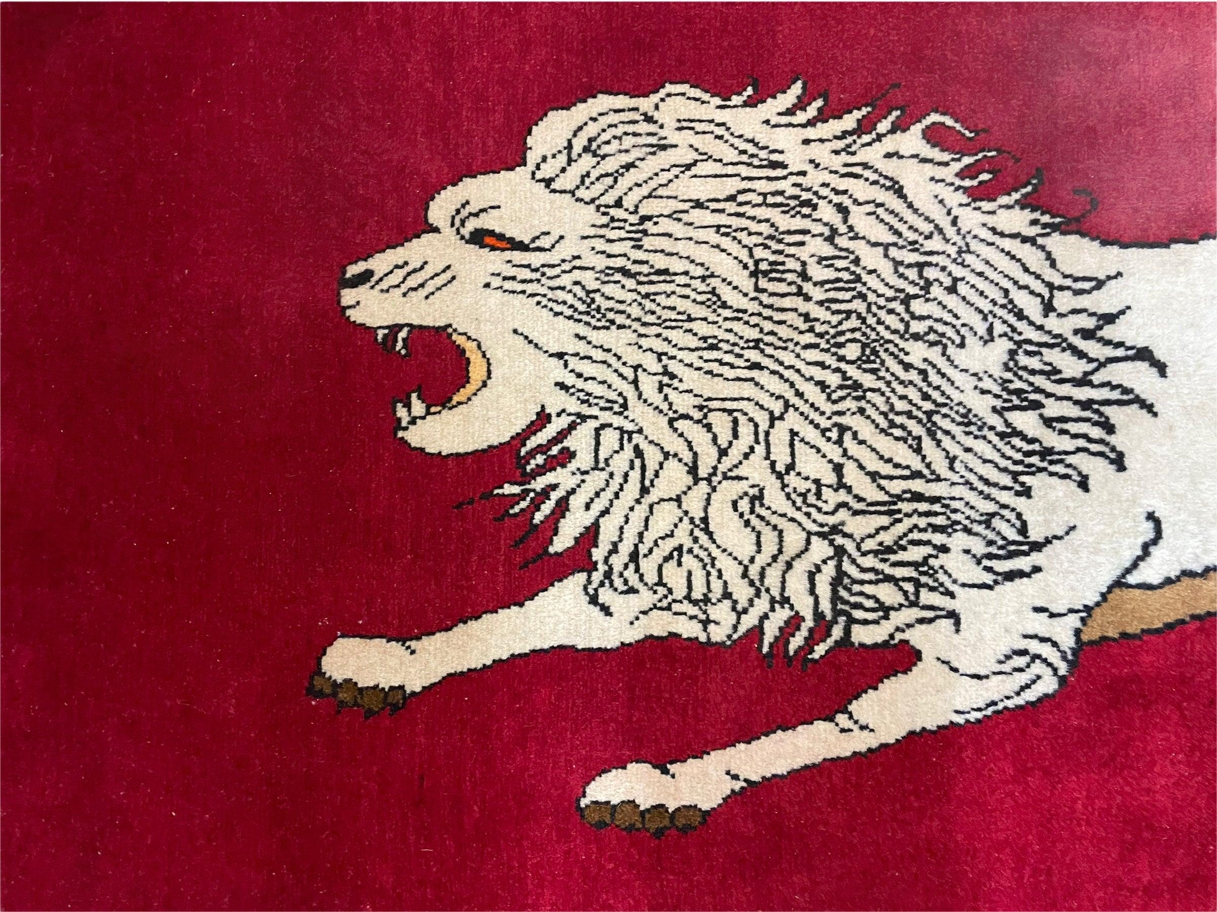 4 X 6 Handmade Hand-Knotted Quality Wool Rug Zagros Lion Red Ivory Tribal Rug - Image 3