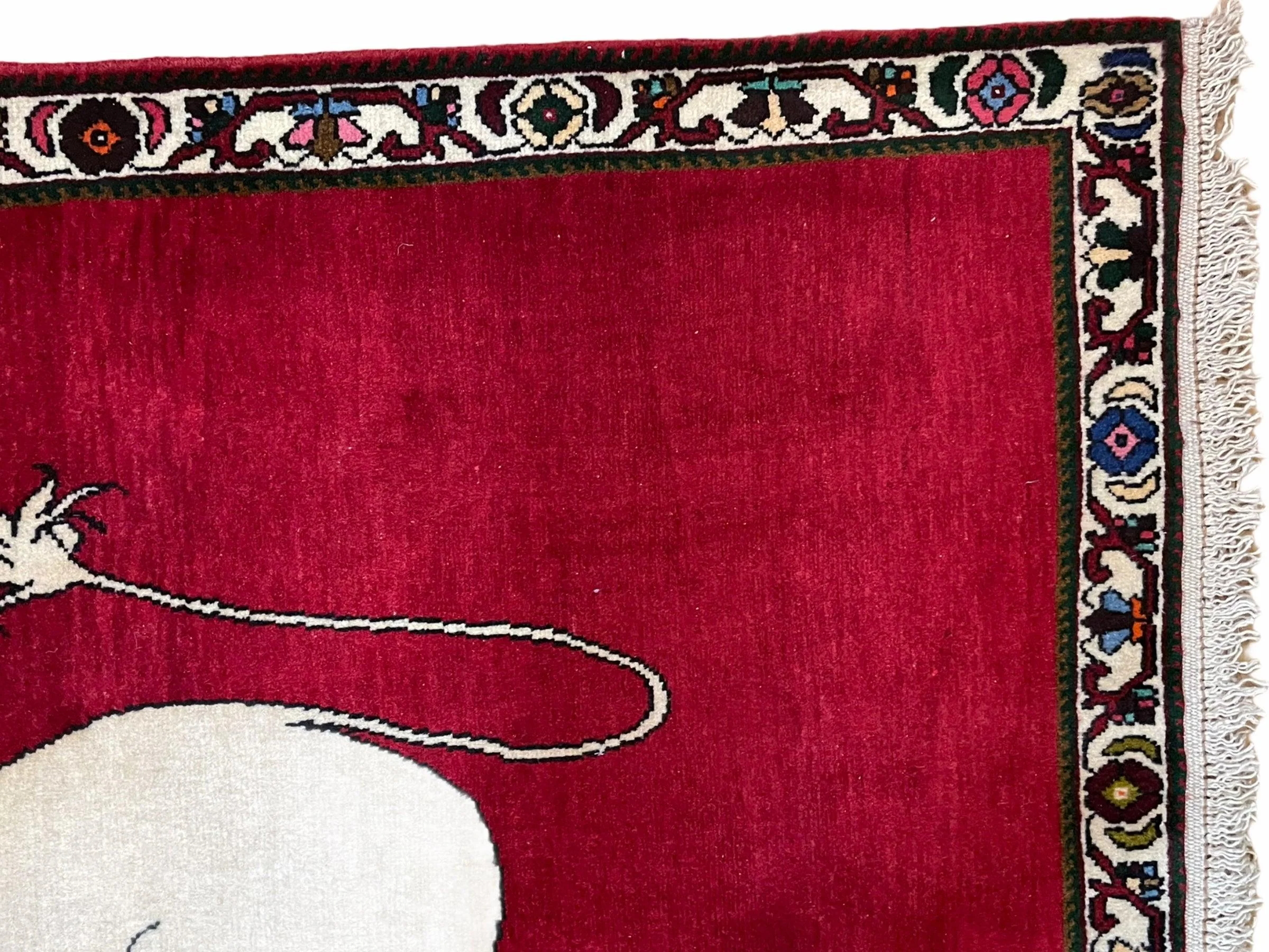 4 X 6 Handmade Hand-Knotted Quality Wool Rug Zagros Lion Red Ivory Tribal Rug - Image 5
