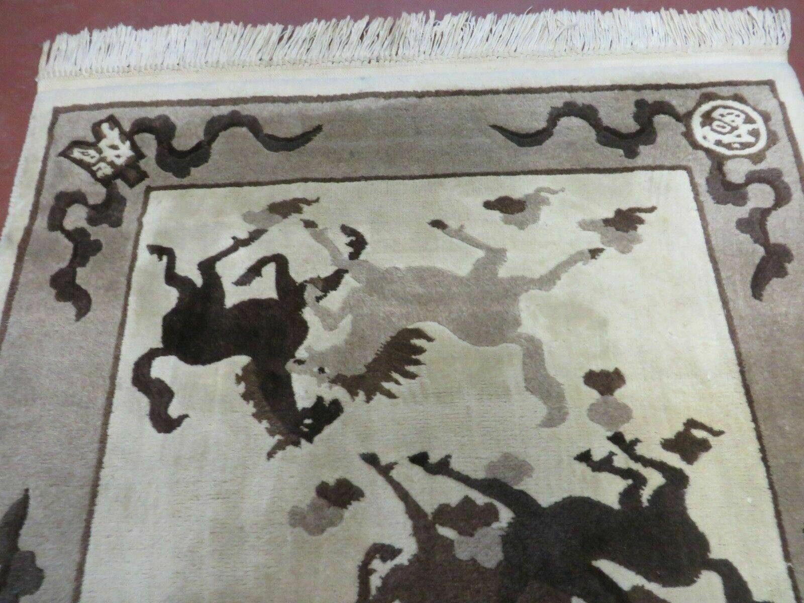 4' X 6' Modern Tibetan Nepal Art Deco Chinese Hand Knotted Wool Rug Horses Nice - Image 3