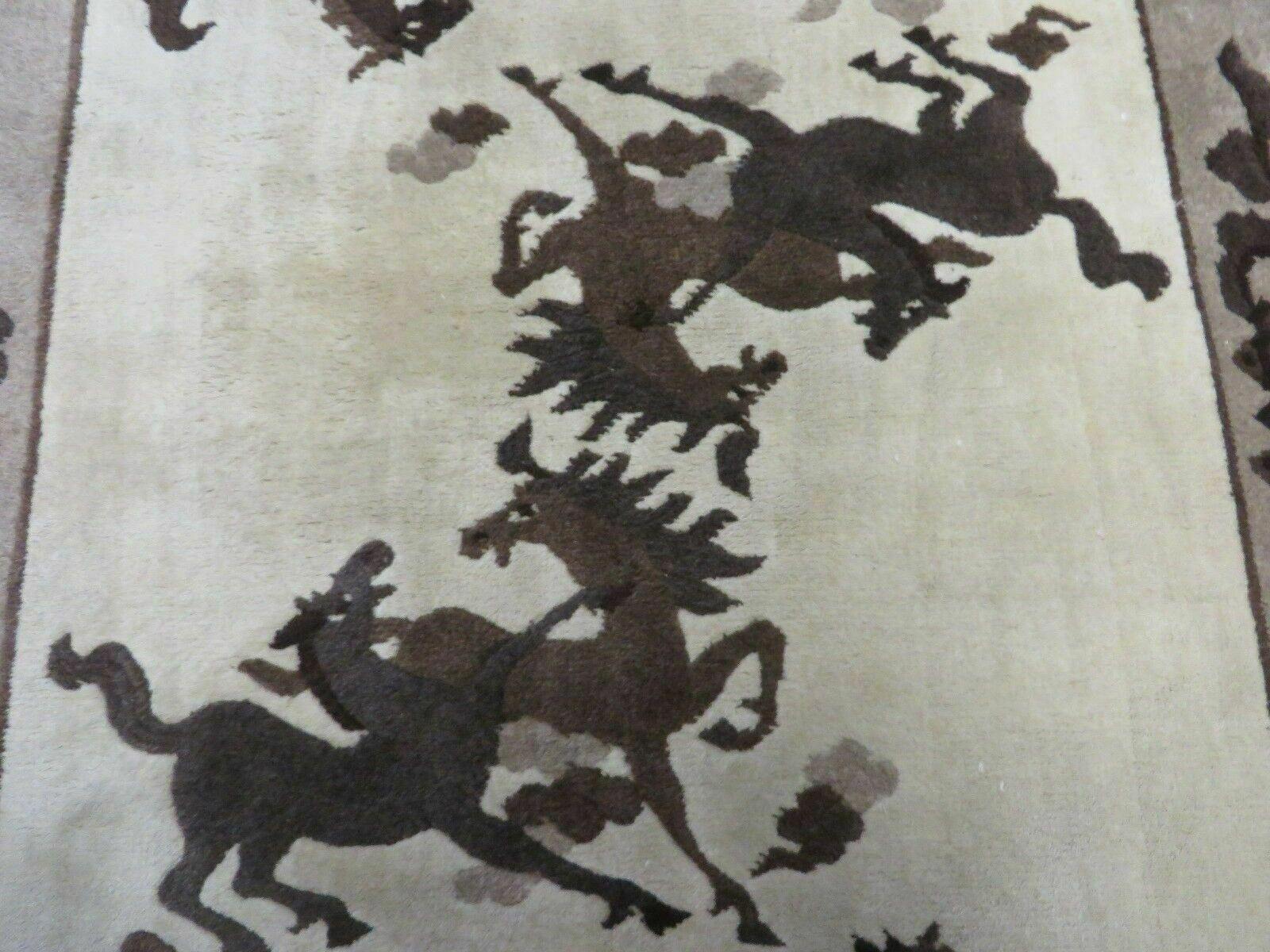 4' X 6' Modern Tibetan Nepal Art Deco Chinese Hand Knotted Wool Rug Horses Nice - Image 4