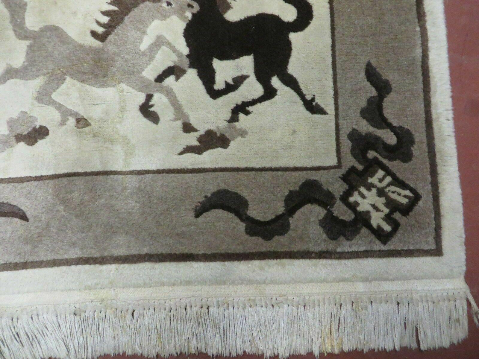 4' X 6' Modern Tibetan Nepal Art Deco Chinese Hand Knotted Wool Rug Horses Nice - Image 9