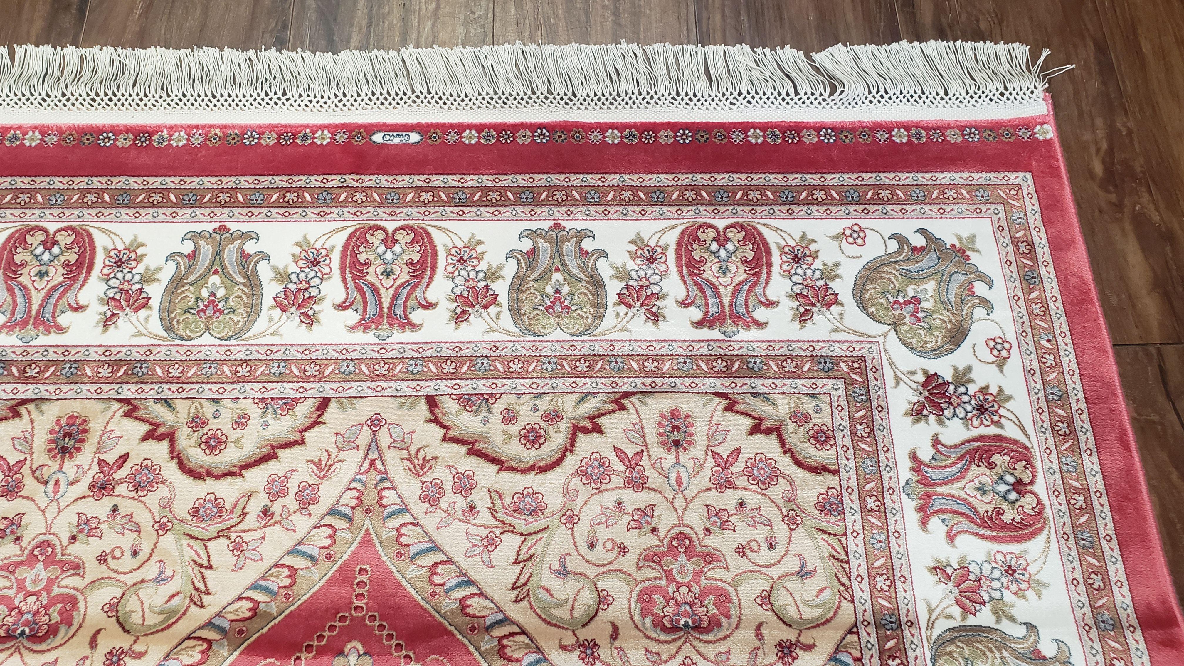 4 x 6 Silk Carpet Red, Traditional Oriental Rug 4x6, Flower Vase Columns, Turkish Rug New, High Quality, Bamboo Silk, Area Rug - Image 8