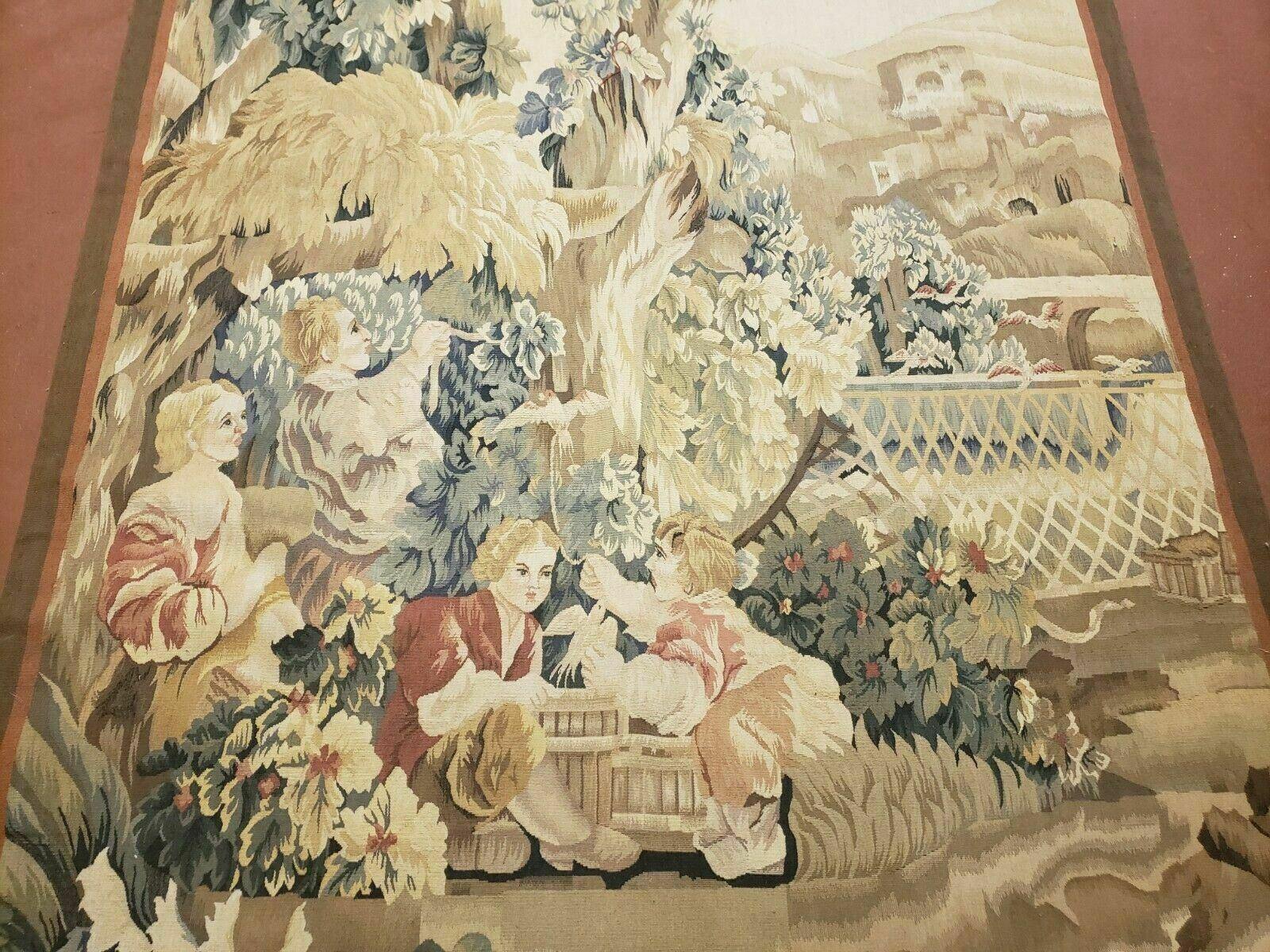 4' X 6' Tapestry French Design Handmade Aubusson Weave Nature One Of A Kind - Image 5