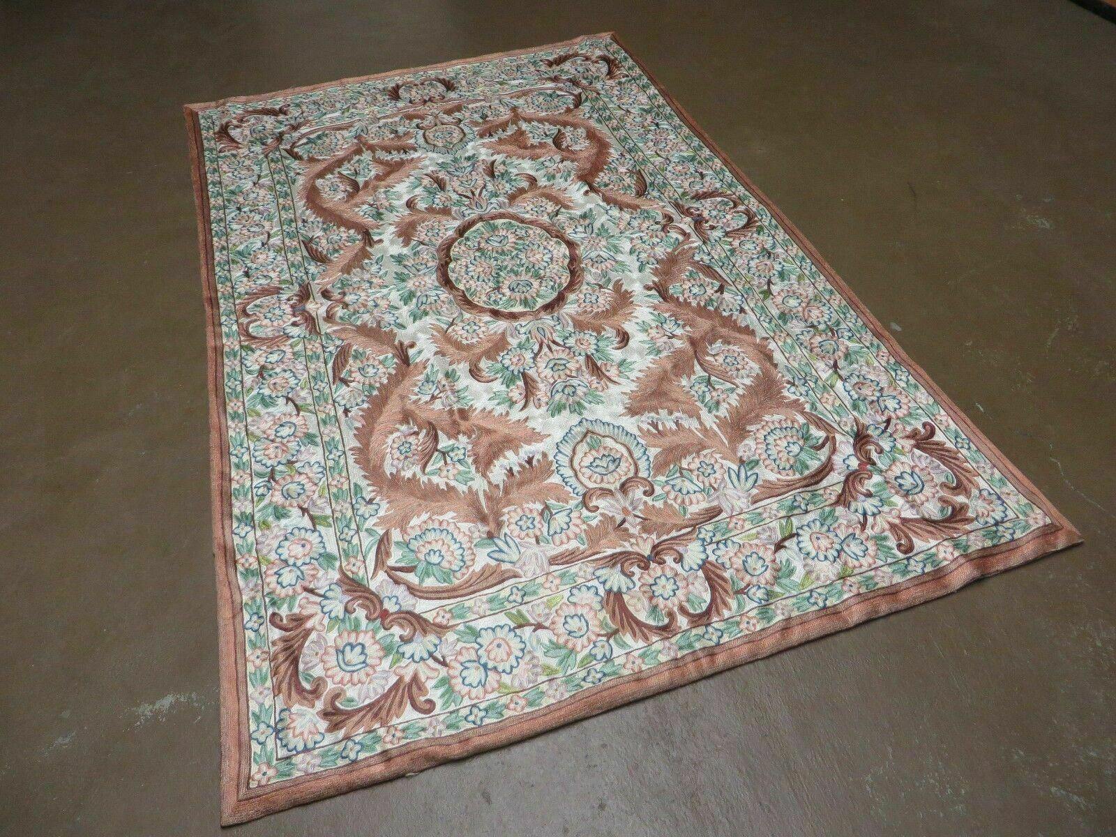 4' X 6' Vintage Embroidery Hand Stitched Rug Silk On Cotton India Backing Nice - Image 2