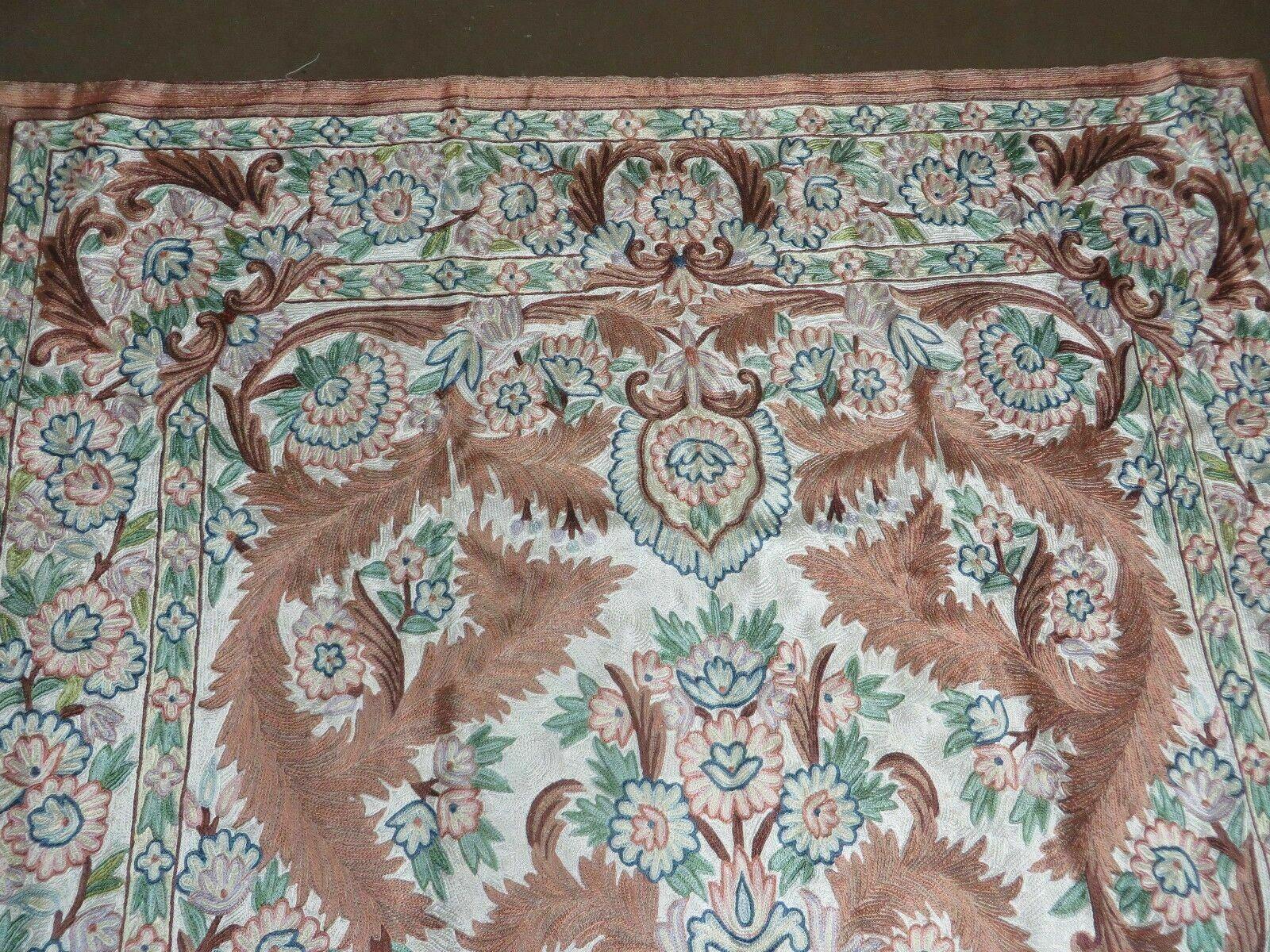 4' X 6' Vintage Embroidery Hand Stitched Rug Silk On Cotton India Backing Nice - Image 3