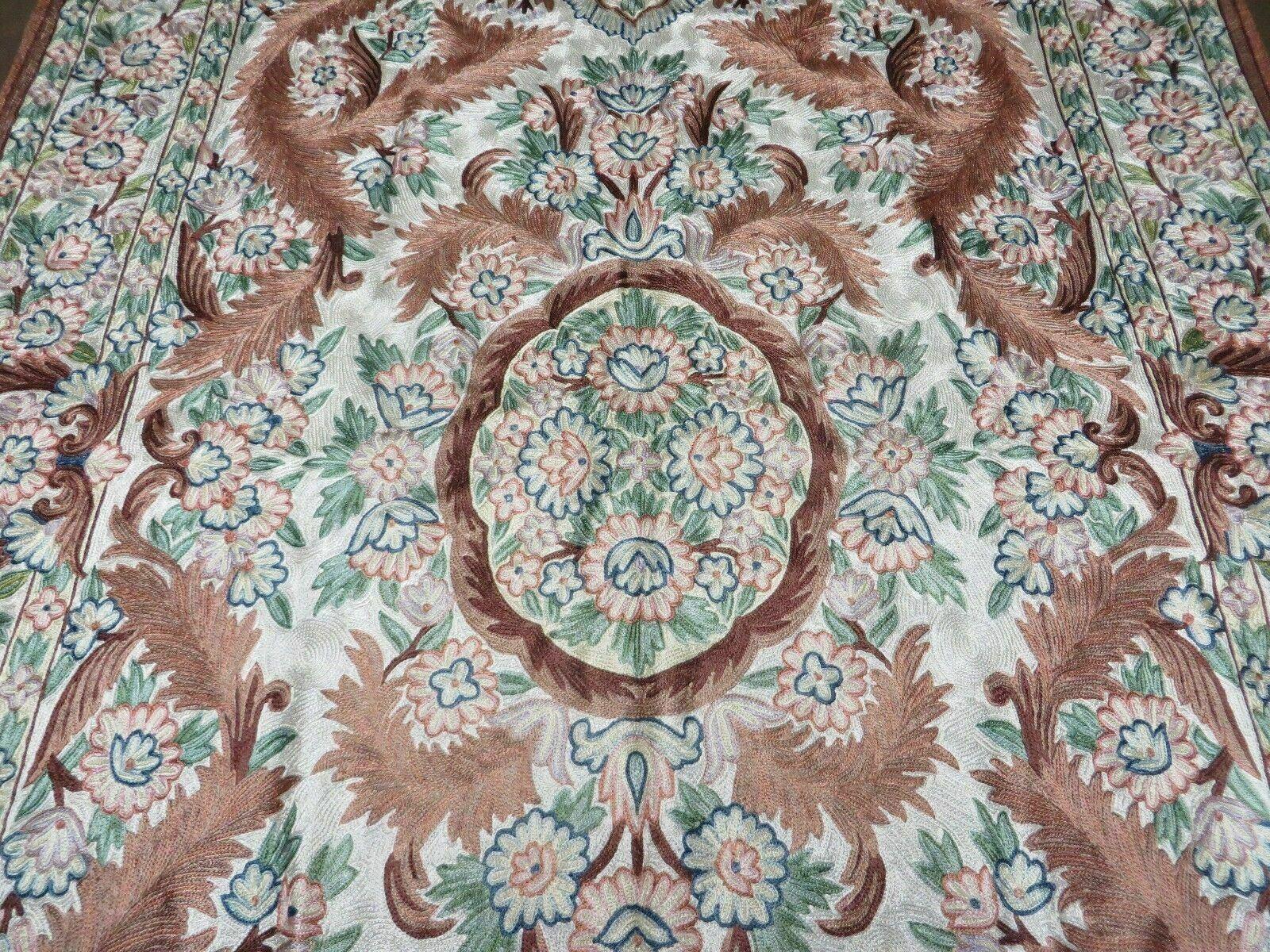 4' X 6' Vintage Embroidery Hand Stitched Rug Silk On Cotton India Backing Nice - Image 4