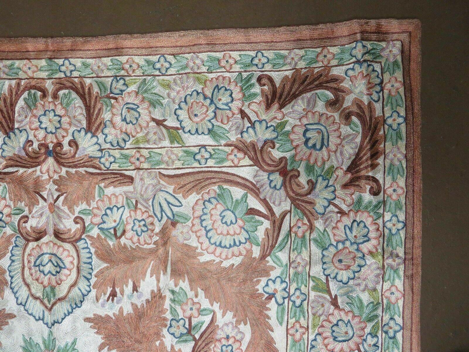 4' X 6' Vintage Embroidery Hand Stitched Rug Silk On Cotton India Backing Nice - Image 7