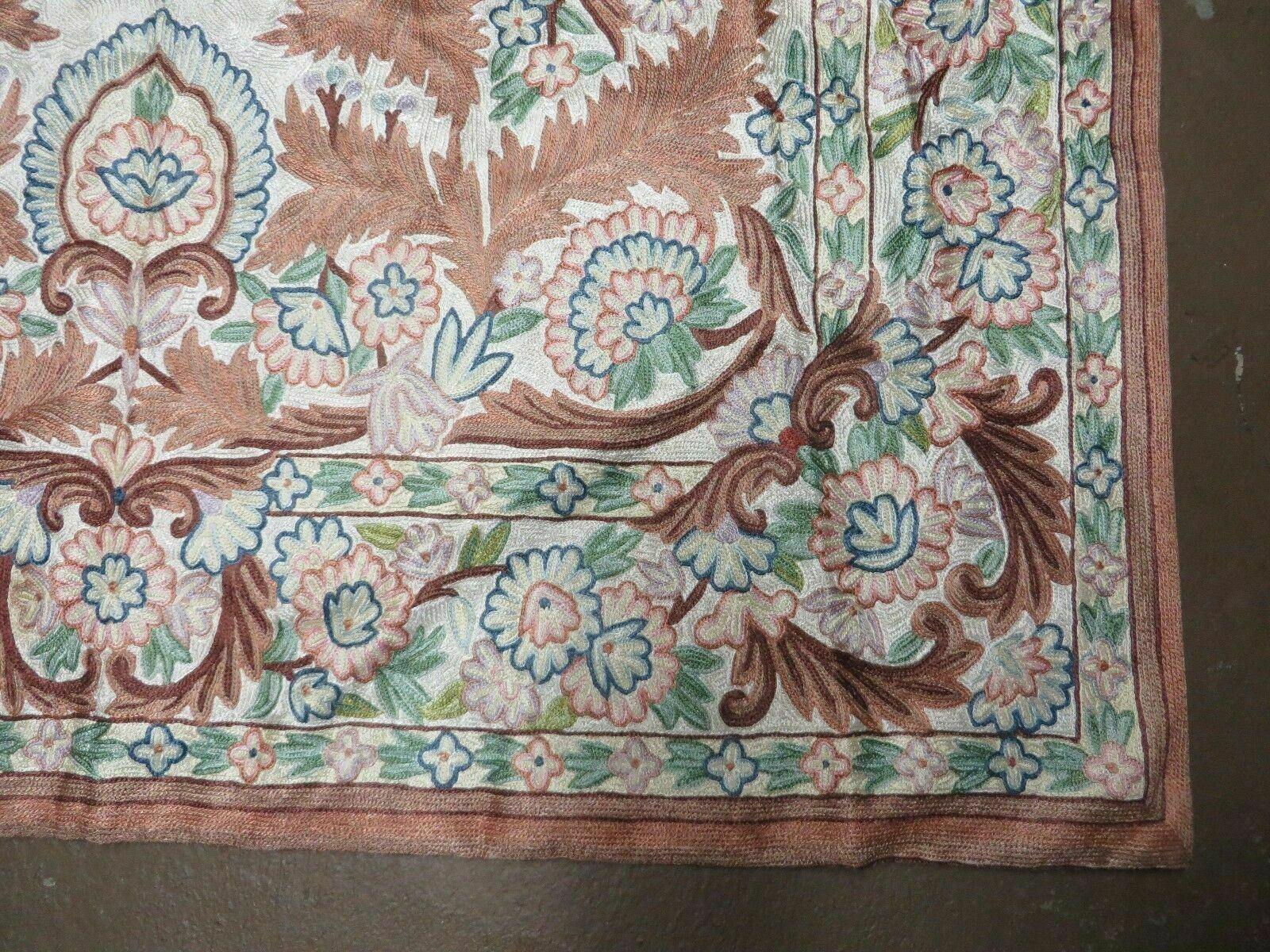 4' X 6' Vintage Embroidery Hand Stitched Rug Silk On Cotton India Backing Nice - Image 9