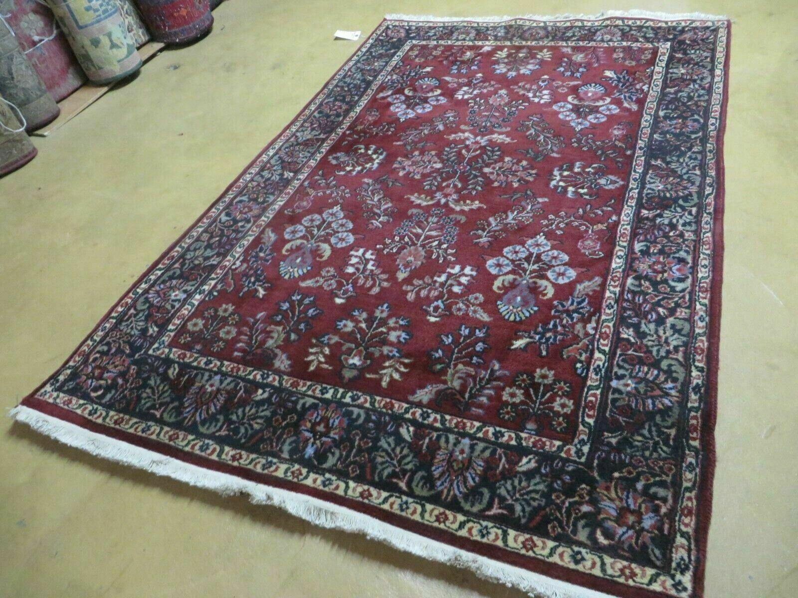 4' X 6' Vintage Handmade Fine India Jaipur Floral Oriental Wool Rug Red Nice - Image 12