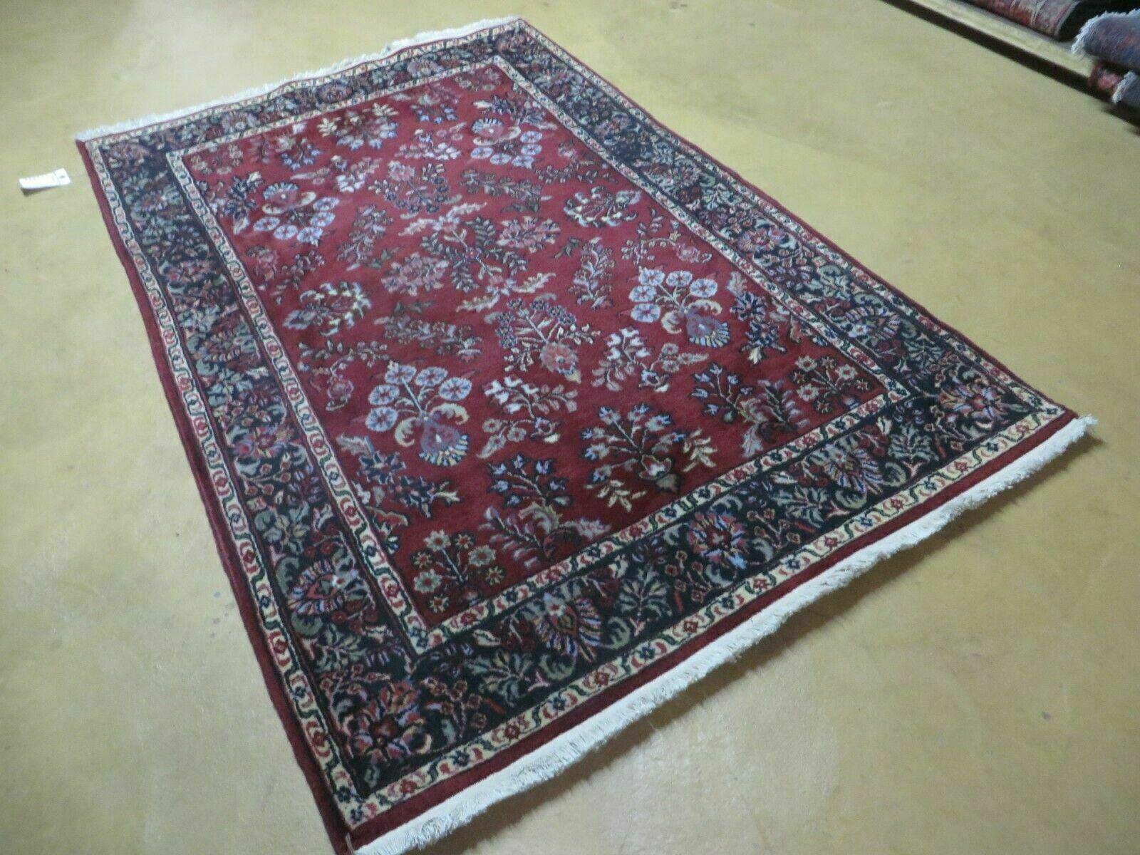 4' X 6' Vintage Handmade Fine India Jaipur Floral Oriental Wool Rug Red Nice - Image 2