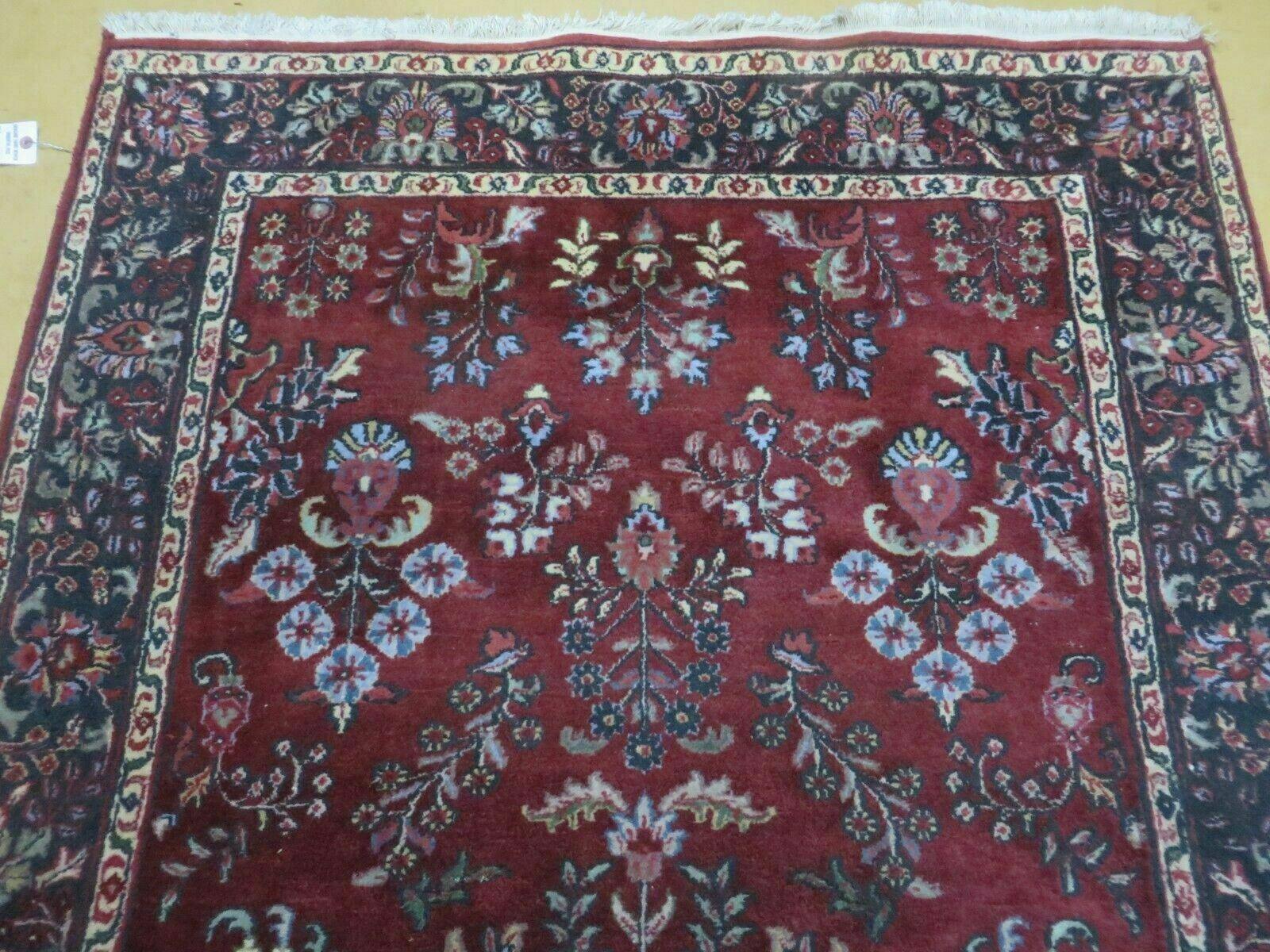4' X 6' Vintage Handmade Fine India Jaipur Floral Oriental Wool Rug Red Nice - Image 3