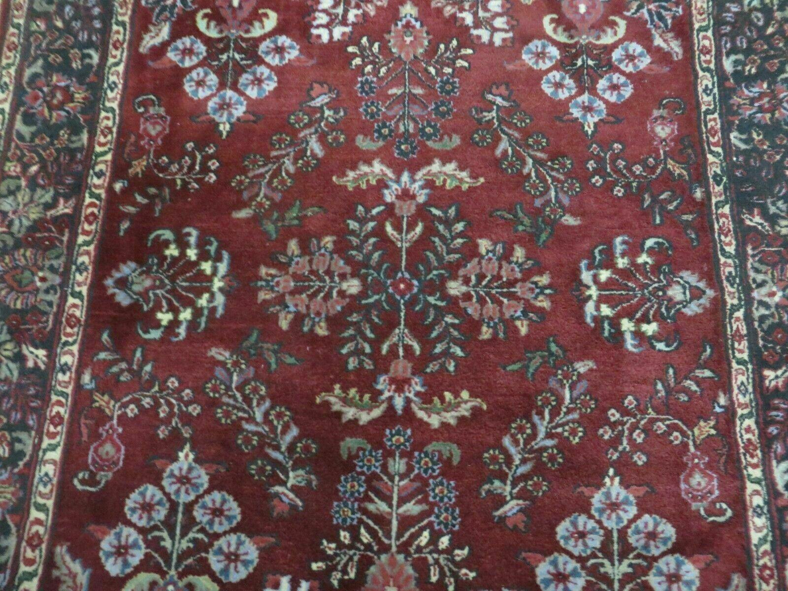 4' X 6' Vintage Handmade Fine India Jaipur Floral Oriental Wool Rug Red Nice - Image 4