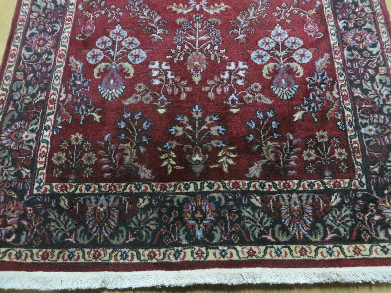 4' X 6' Vintage Handmade Fine India Jaipur Floral Oriental Wool Rug Red Nice - Image 5