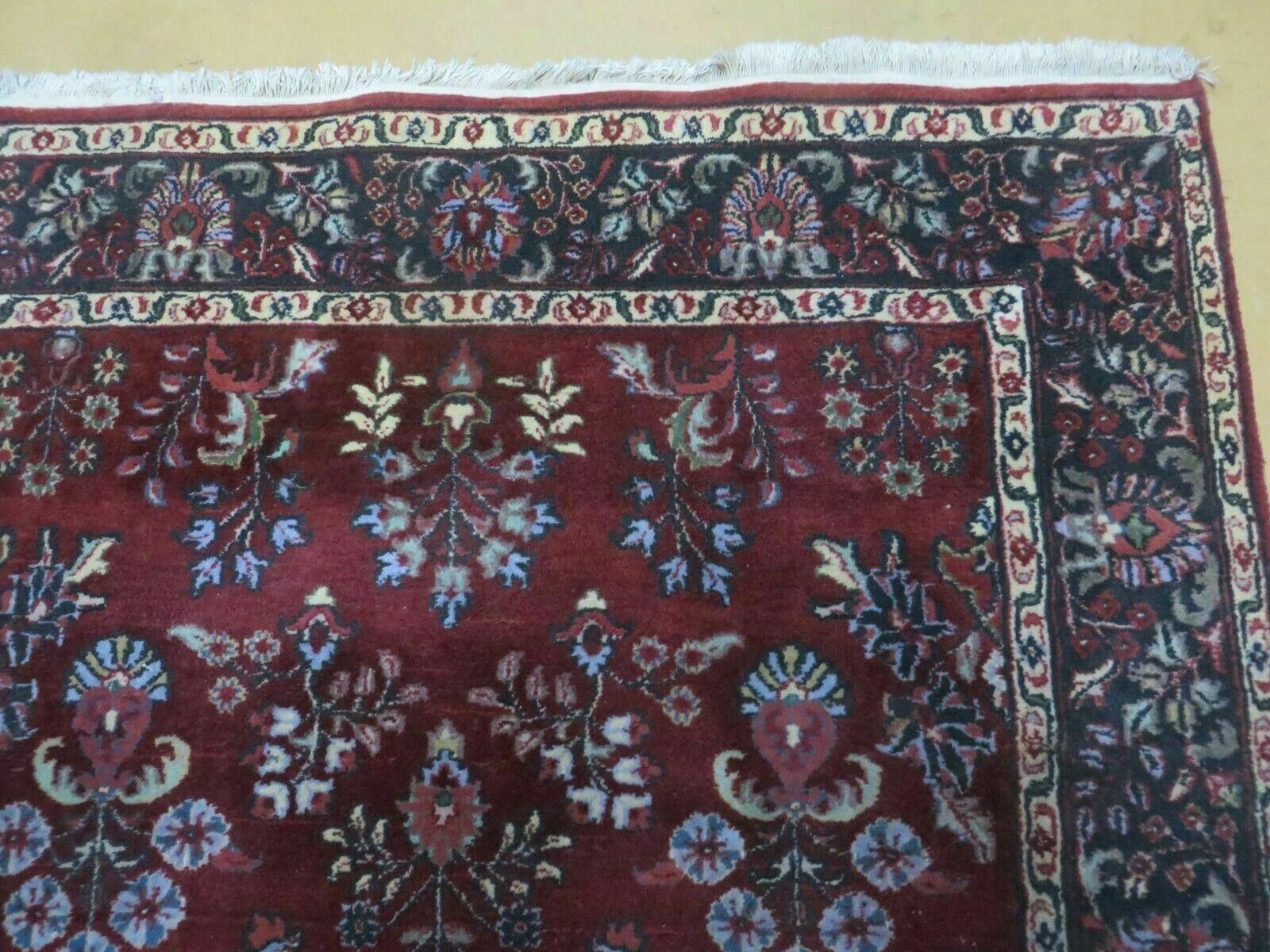 4' X 6' Vintage Handmade Fine India Jaipur Floral Oriental Wool Rug Red Nice - Image 7