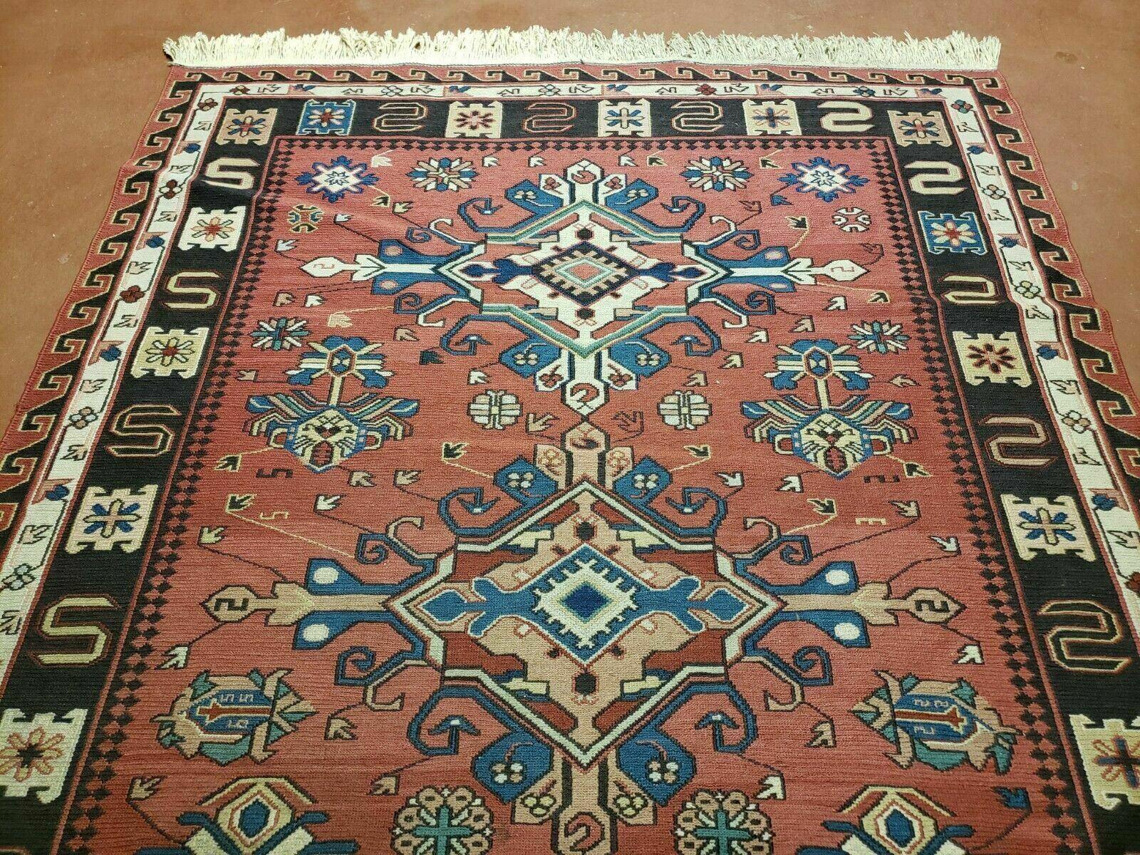 4' X 6' Vintage Russian Kilim Handmade Caucasian Soumak Flat Weave Wool Rug - Image 11