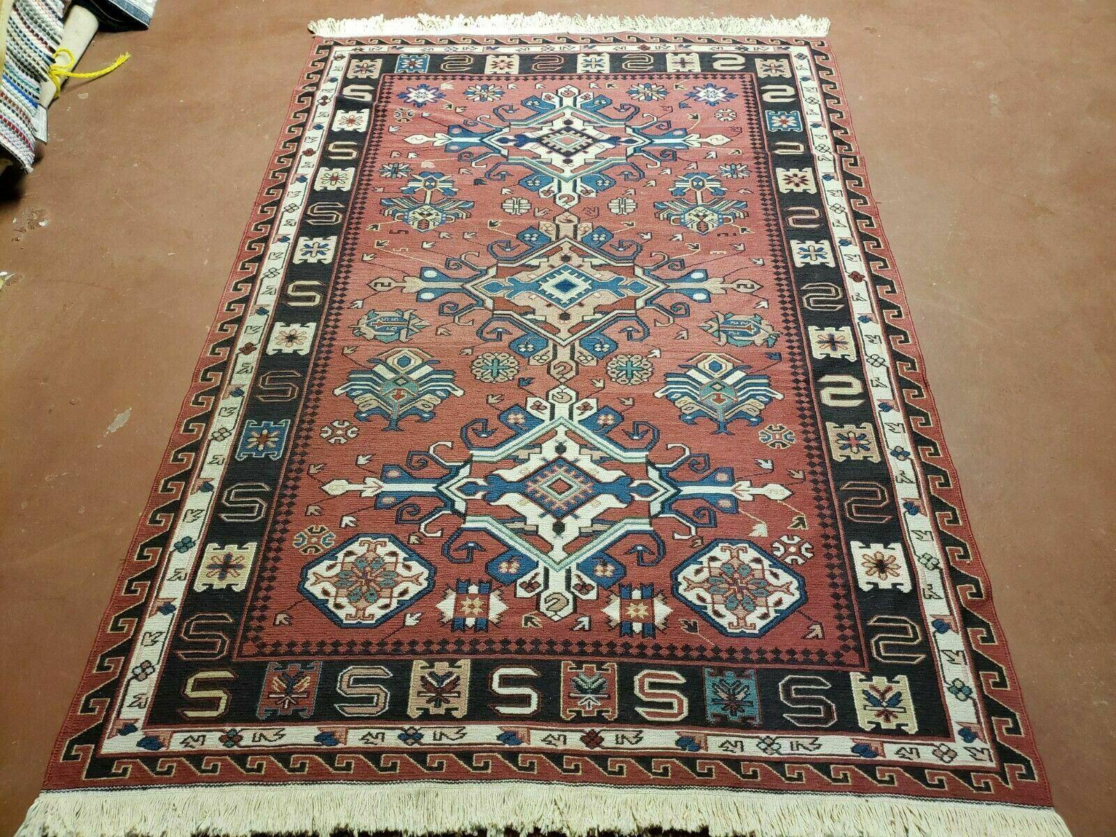 4' X 6' Vintage Russian Kilim Handmade Caucasian Soumak Flat Weave Wool Rug - Image 12