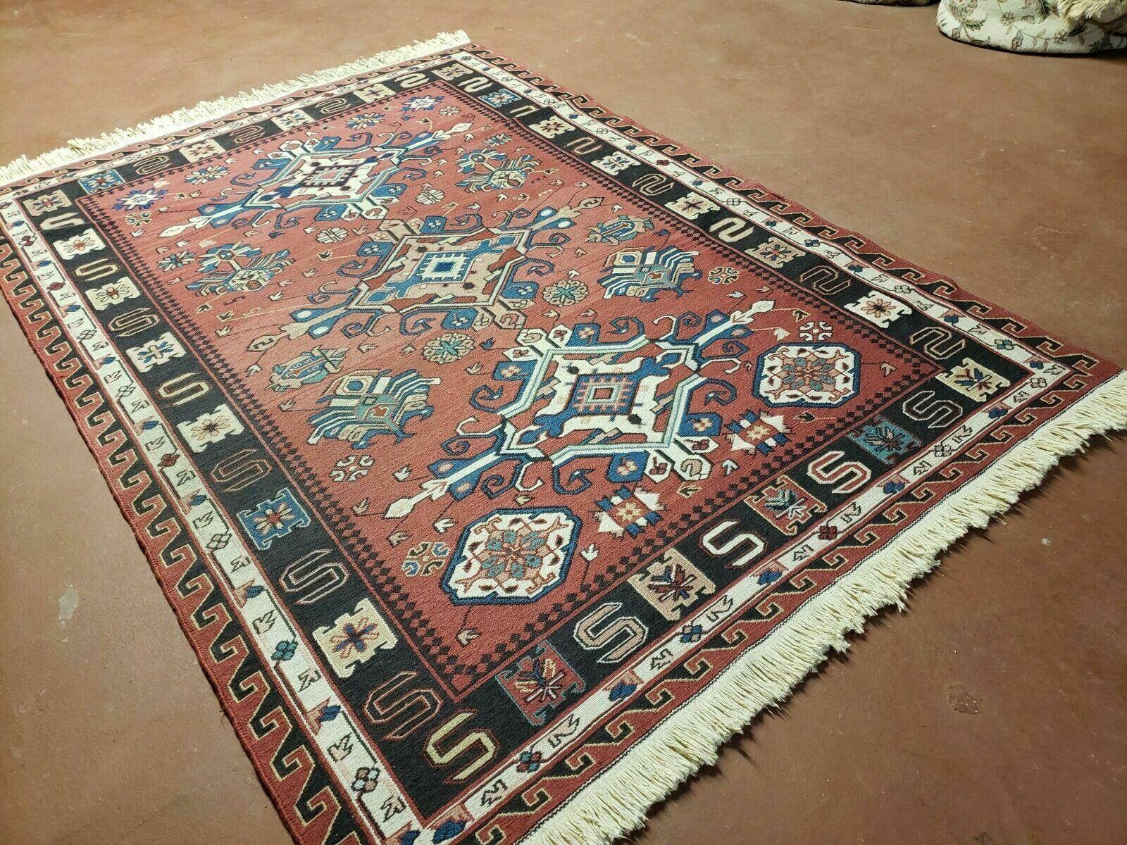4' X 6' Vintage Russian Kilim Handmade Caucasian Soumak Flat Weave Wool Rug - Image 2