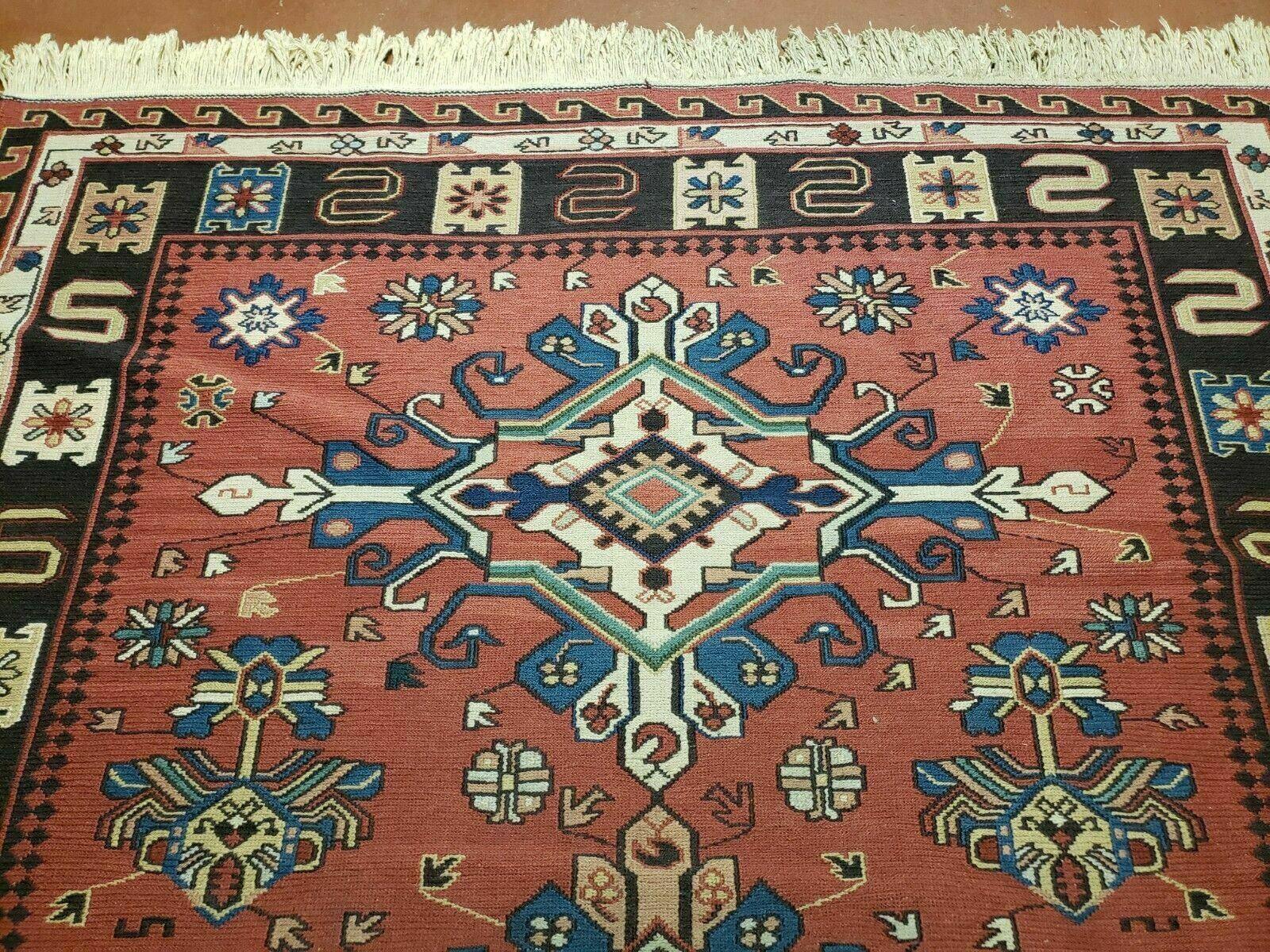 4' X 6' Vintage Russian Kilim Handmade Caucasian Soumak Flat Weave Wool Rug - Image 3