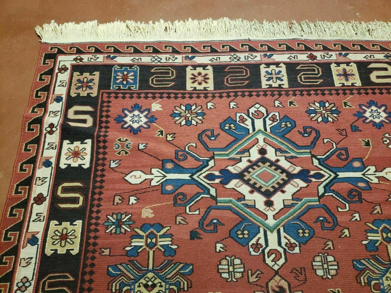 4' X 6' Vintage Russian Kilim Handmade Caucasian Soumak Flat Weave Wool Rug - Image 6