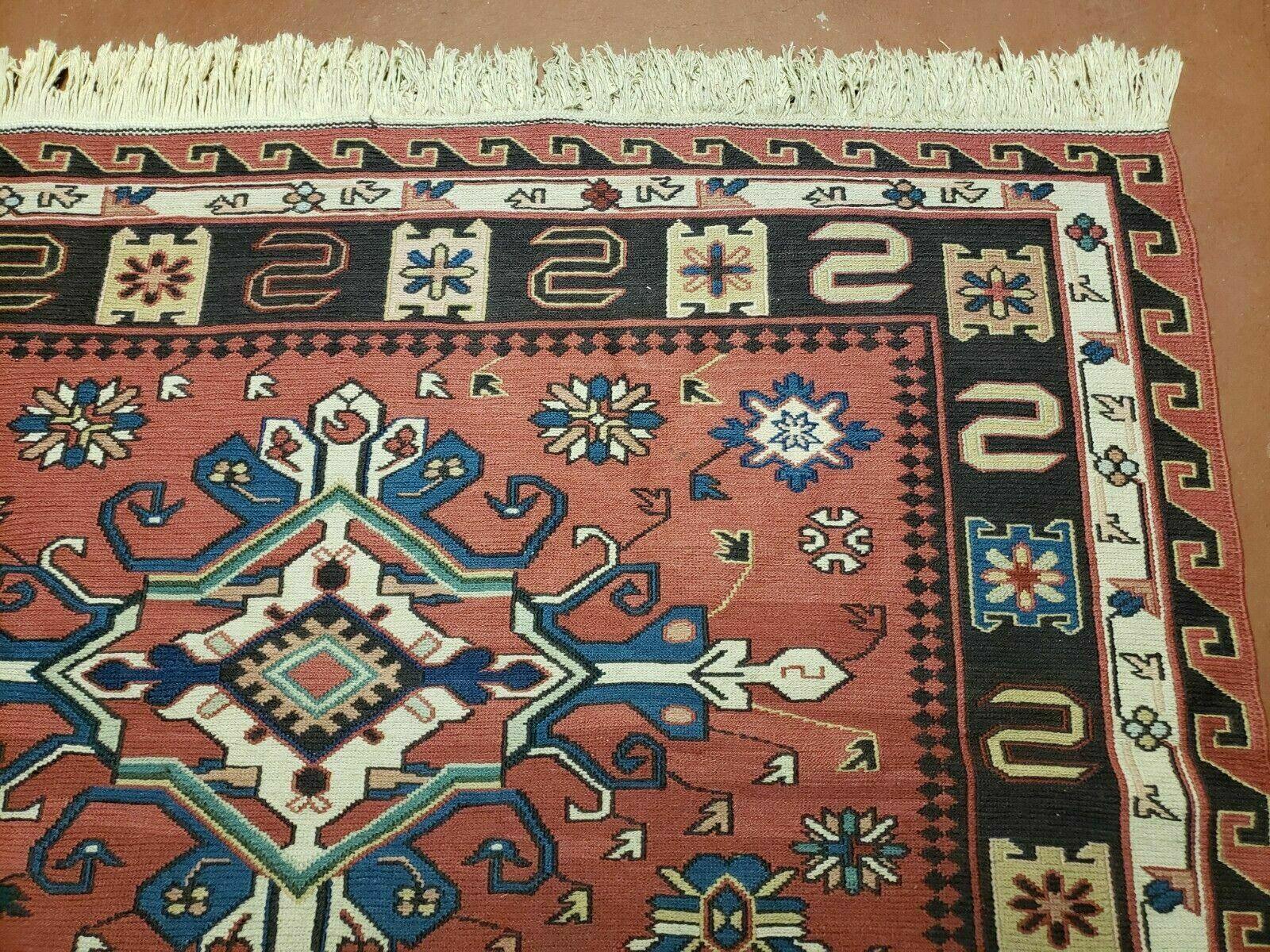 4' X 6' Vintage Russian Kilim Handmade Caucasian Soumak Flat Weave Wool Rug - Image 7