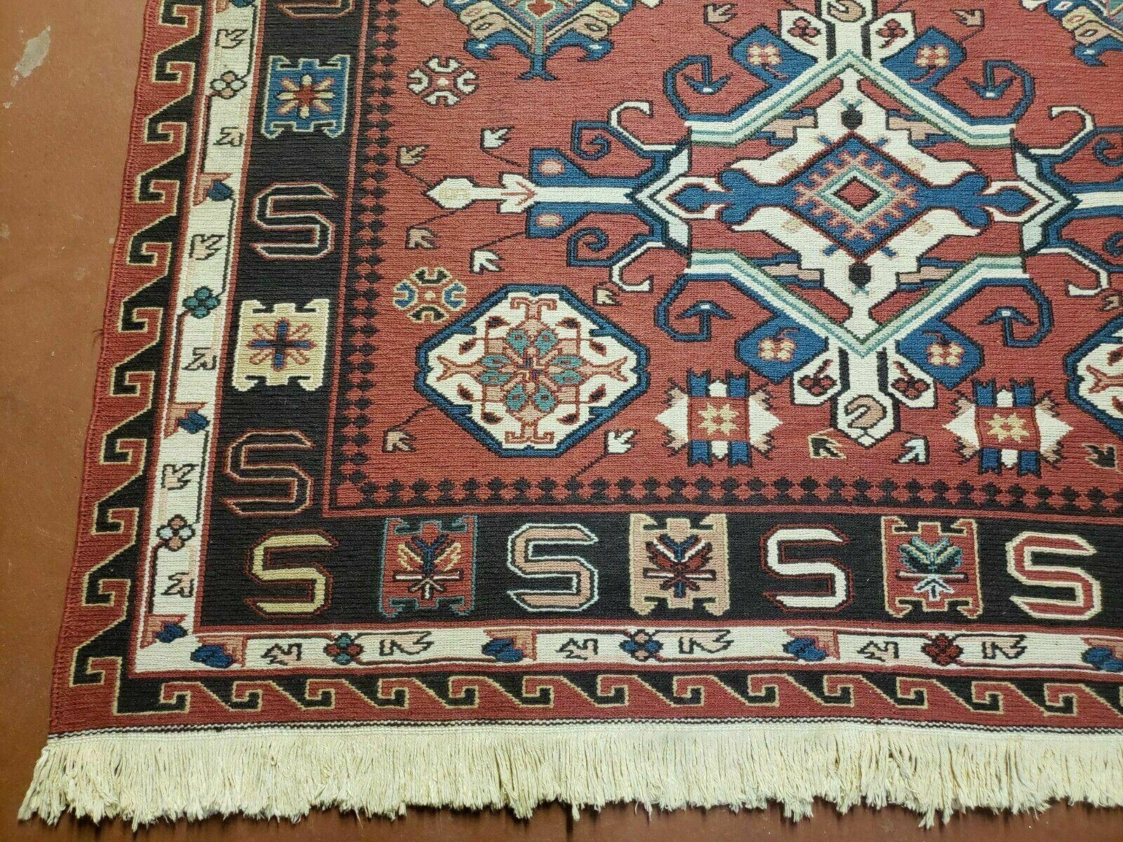 4' X 6' Vintage Russian Kilim Handmade Caucasian Soumak Flat Weave Wool Rug - Image 8