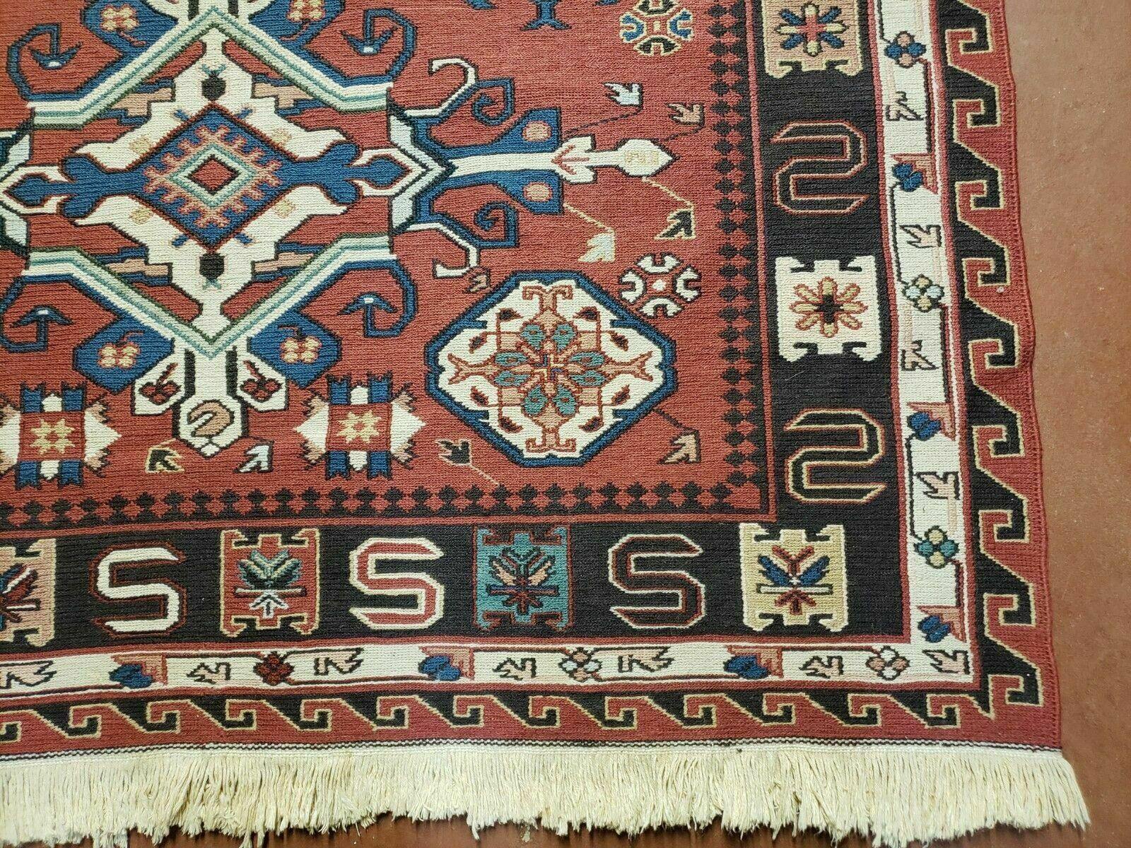 4' X 6' Vintage Russian Kilim Handmade Caucasian Soumak Flat Weave Wool Rug - Image 9