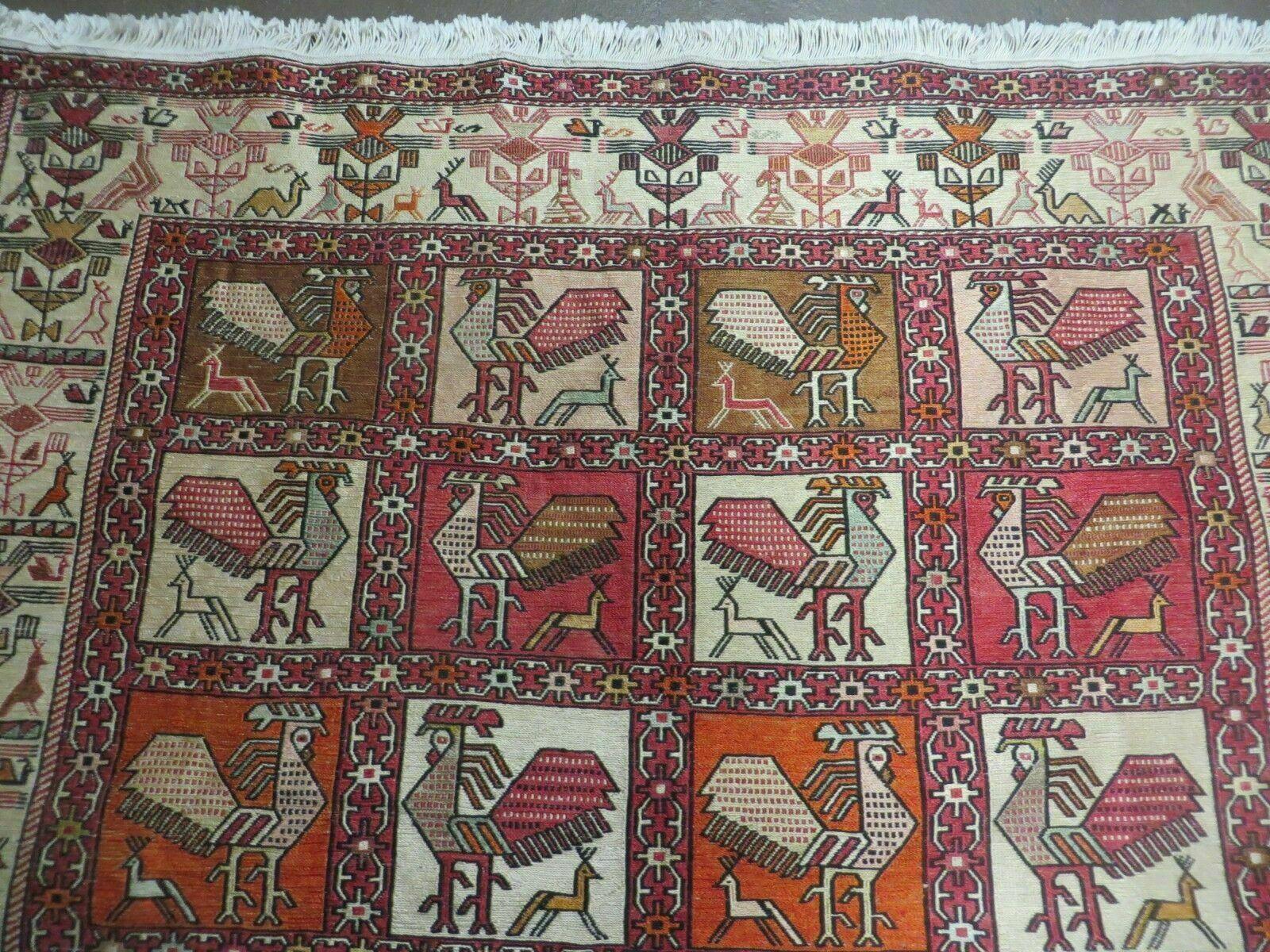 4' X 6' Vintage Russian Kilim Handmade Flat Soumak Weave Silk Wool Rug Organic - Image 12