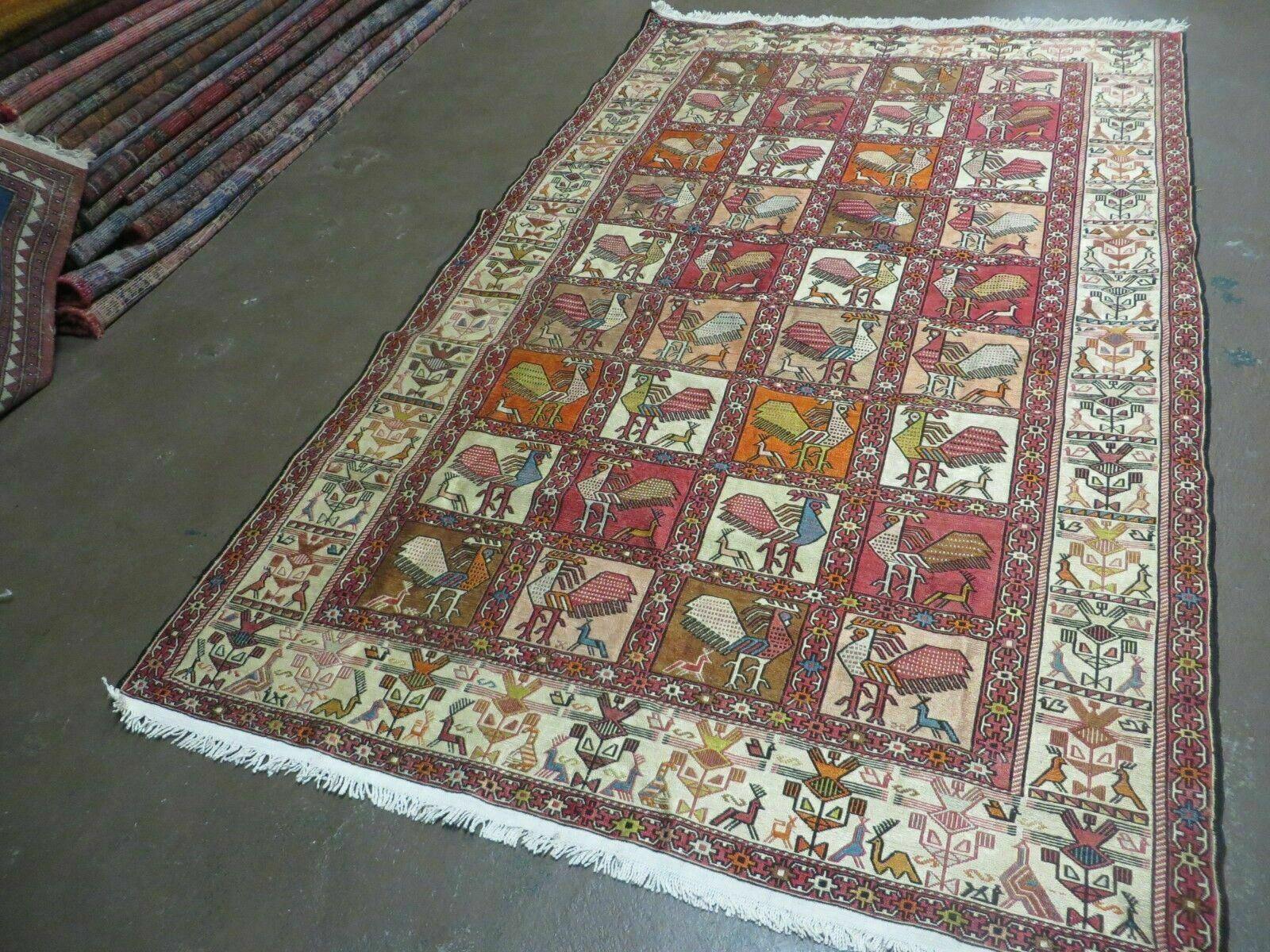 4' X 6' Vintage Russian Kilim Handmade Flat Soumak Weave Silk Wool Rug Organic - Image 2
