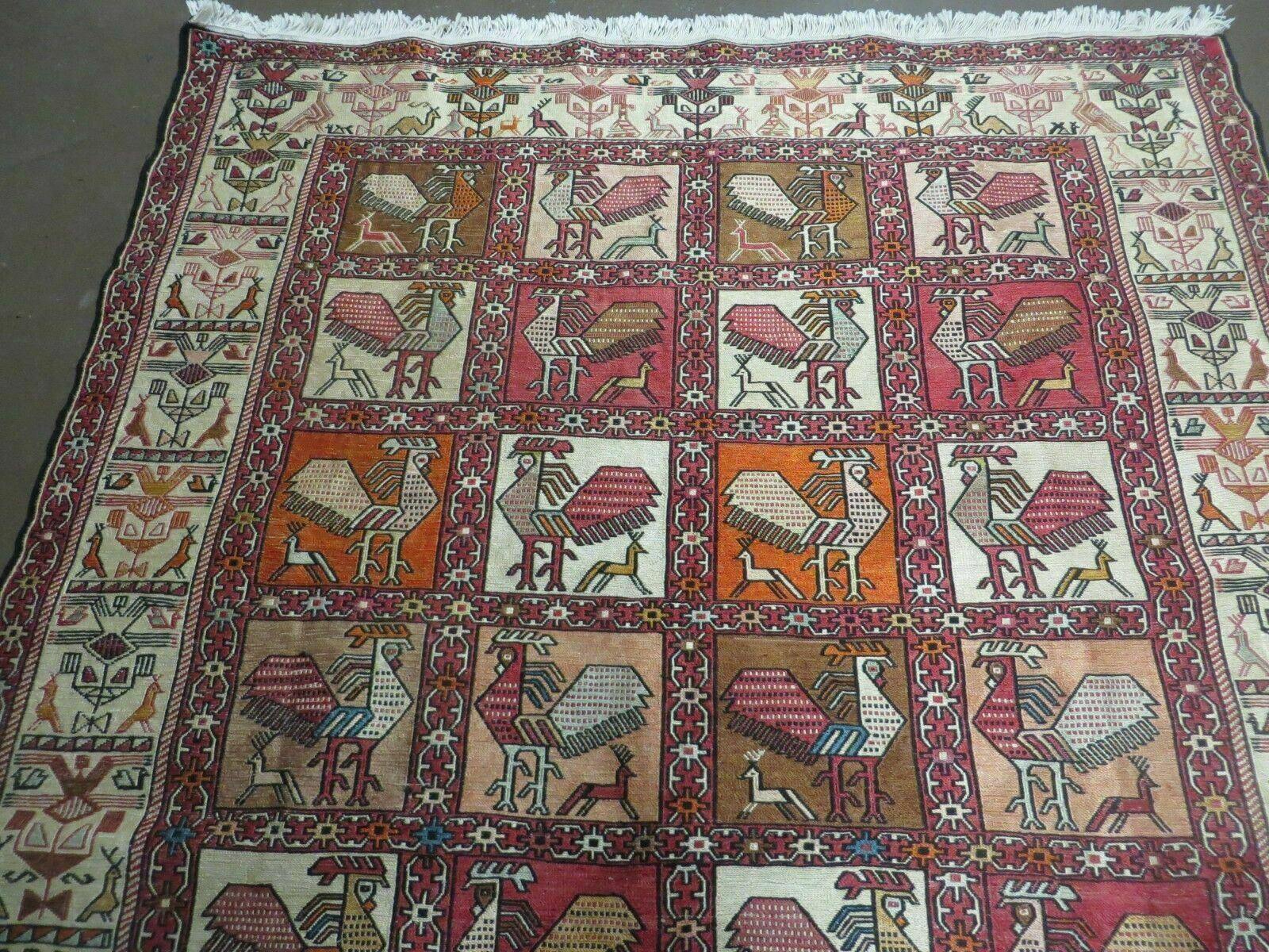 4' X 6' Vintage Russian Kilim Handmade Flat Soumak Weave Silk Wool Rug Organic - Image 3
