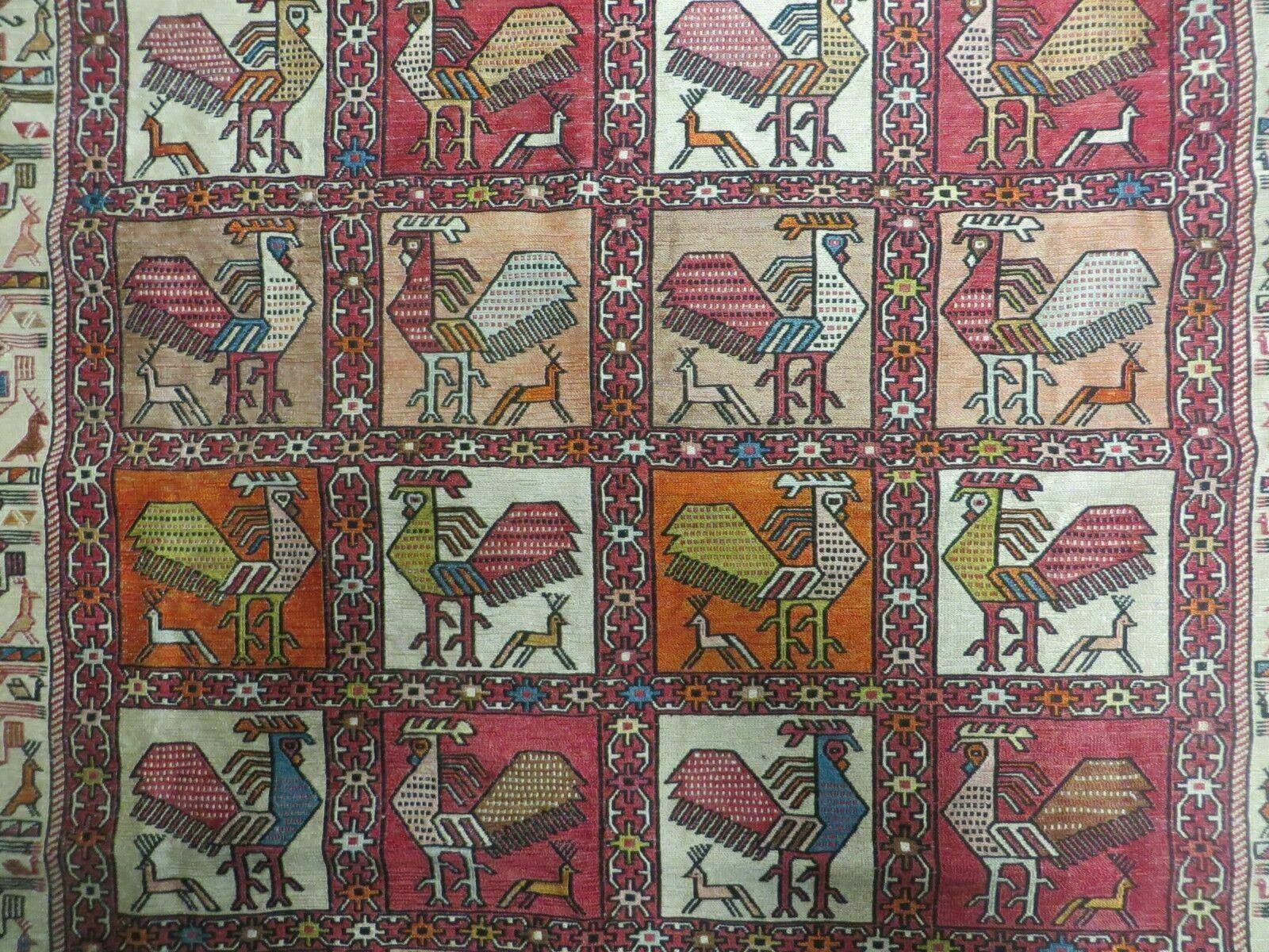 4' X 6' Vintage Russian Kilim Handmade Flat Soumak Weave Silk Wool Rug Organic - Image 4