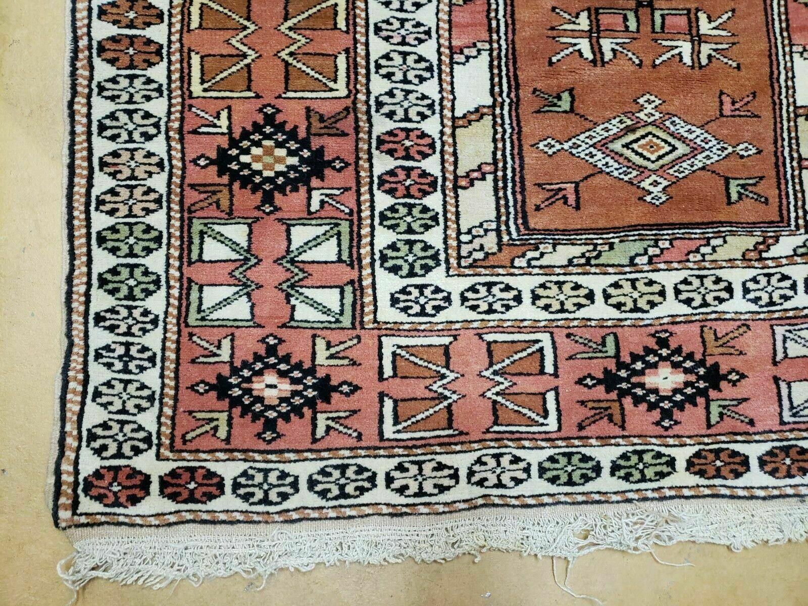 4' X 7' Antique Handmade Turkish Melas Oushak Wool Rug - Image 8