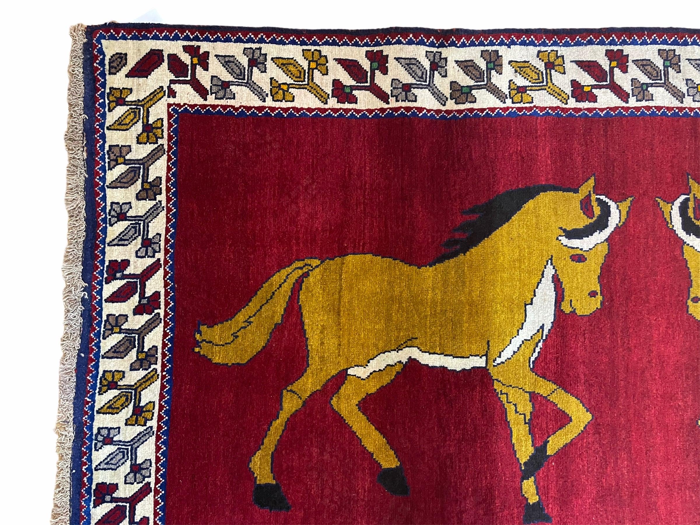 4 X 7 Handmade Hand-Knotted Quality Wool Rug Horses Zagros Red Mustard Gold New - Image 4