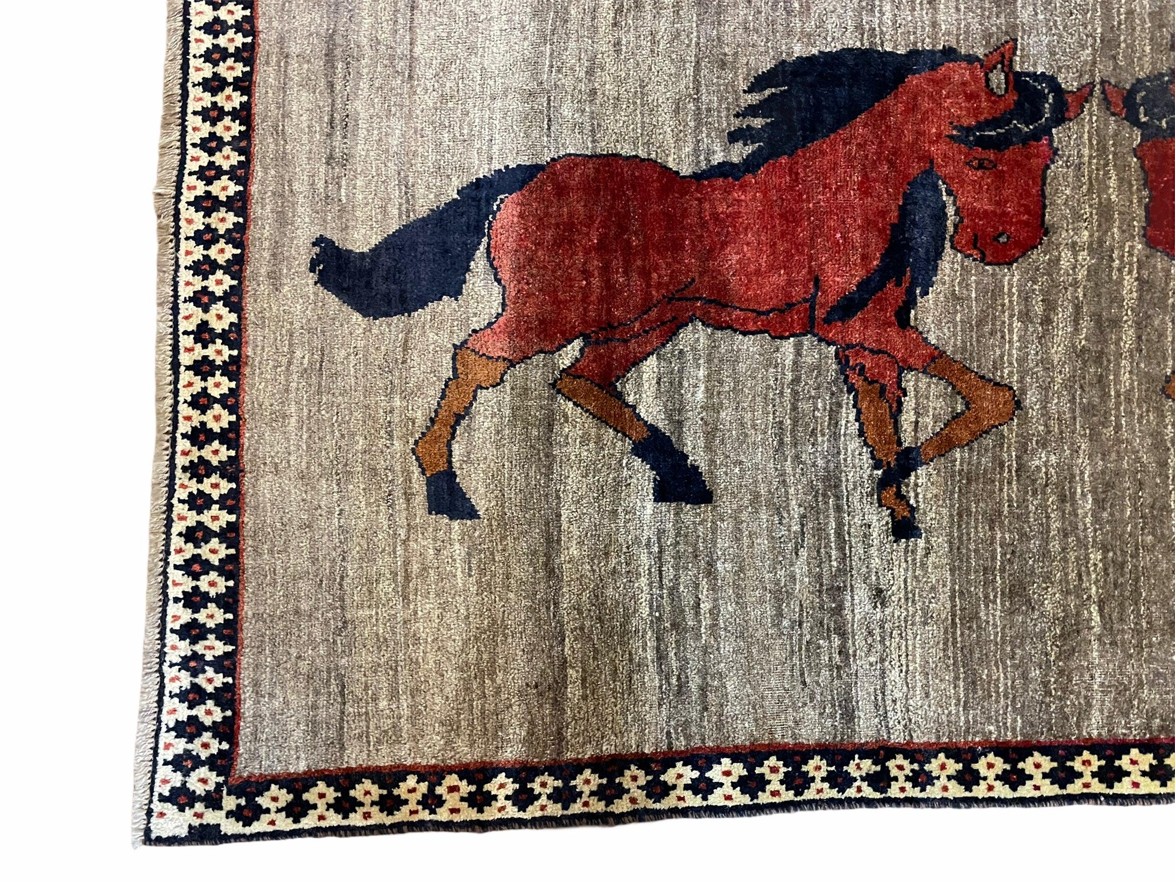 4 X 7 Handmade Hand-Knotted Quality Wool Rug Pictorial Horses Veggie Dyes Tribal - Image 6
