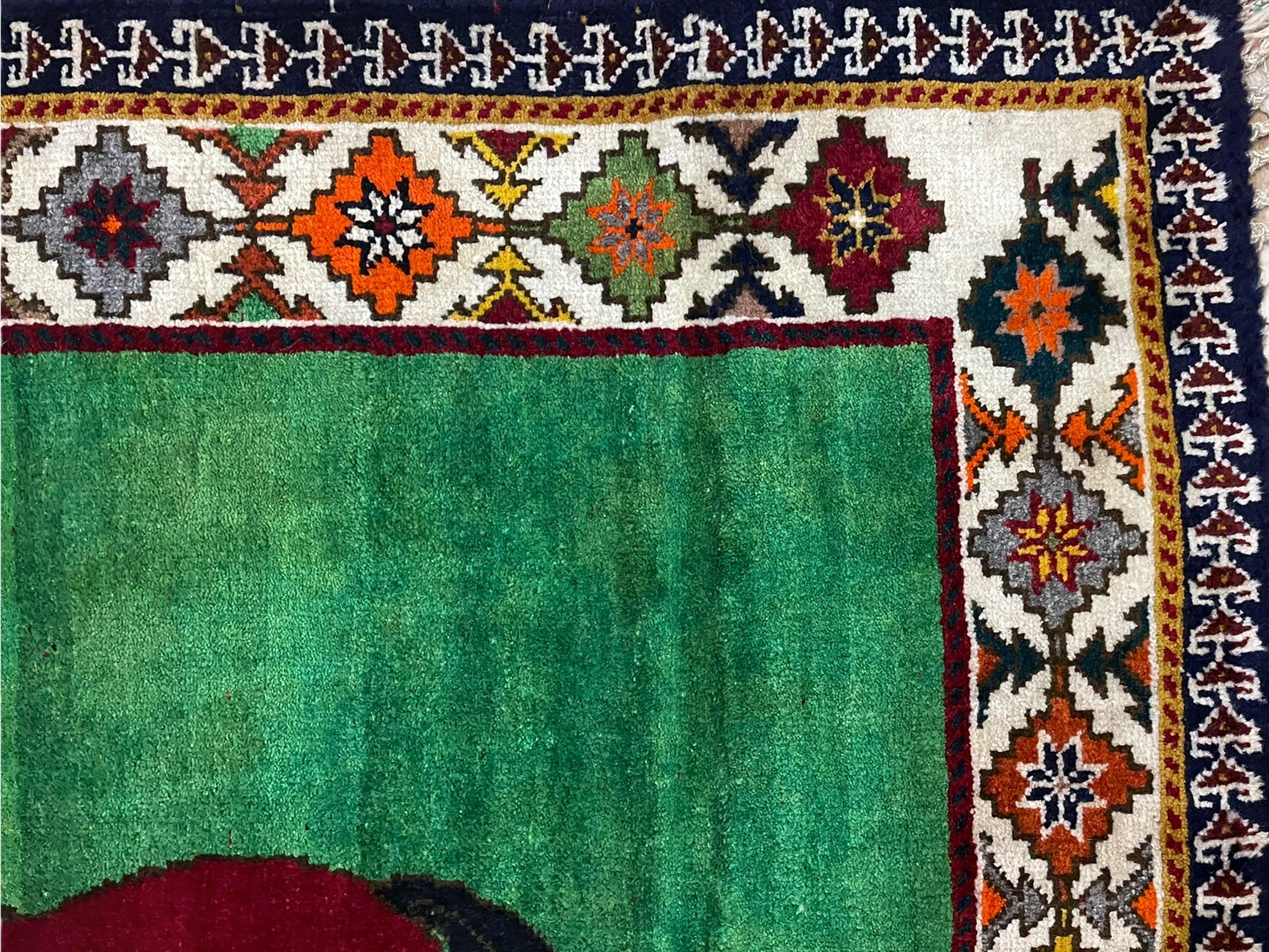 4 X 7 Handmade Rug Zagros Quality Wool Pictorial Horses Green Butterfly Colorful - Image 5