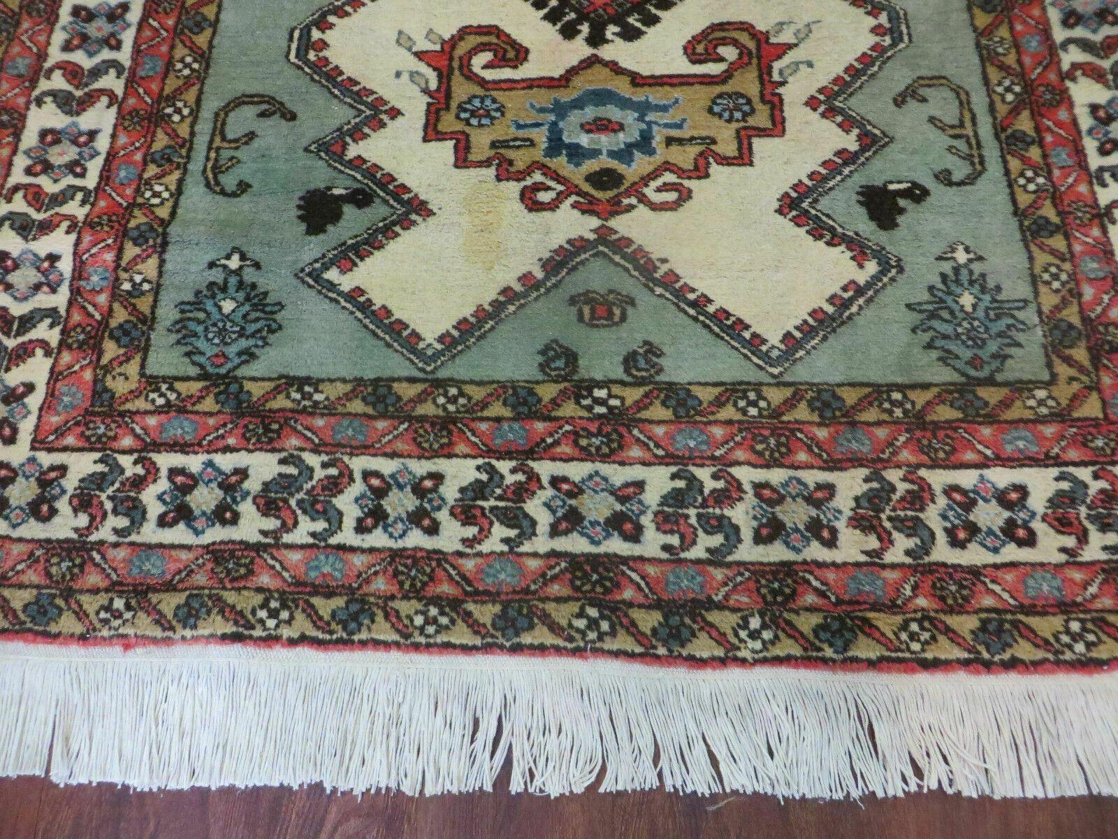 4' X 7' Vintage Handmade Knotted Rug India Caucasian Wool Soft Green Organic - Image 5