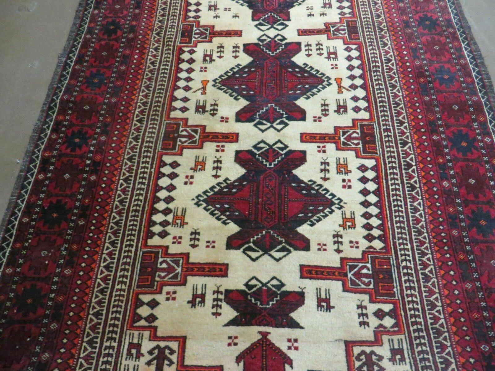 4' X 7' Vintage Handmade Pakistan Turkoman Bokhara Balouch Woven Wool Rug Nice - Image 12