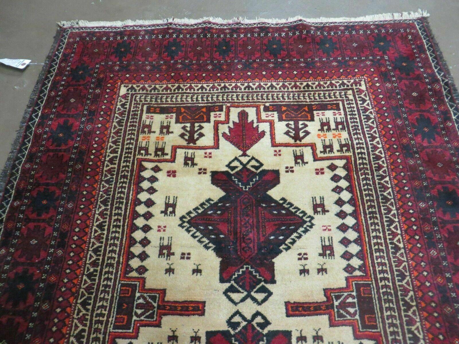 4' X 7' Vintage Handmade Pakistan Turkoman Bokhara Balouch Woven Wool Rug Nice - Image 3